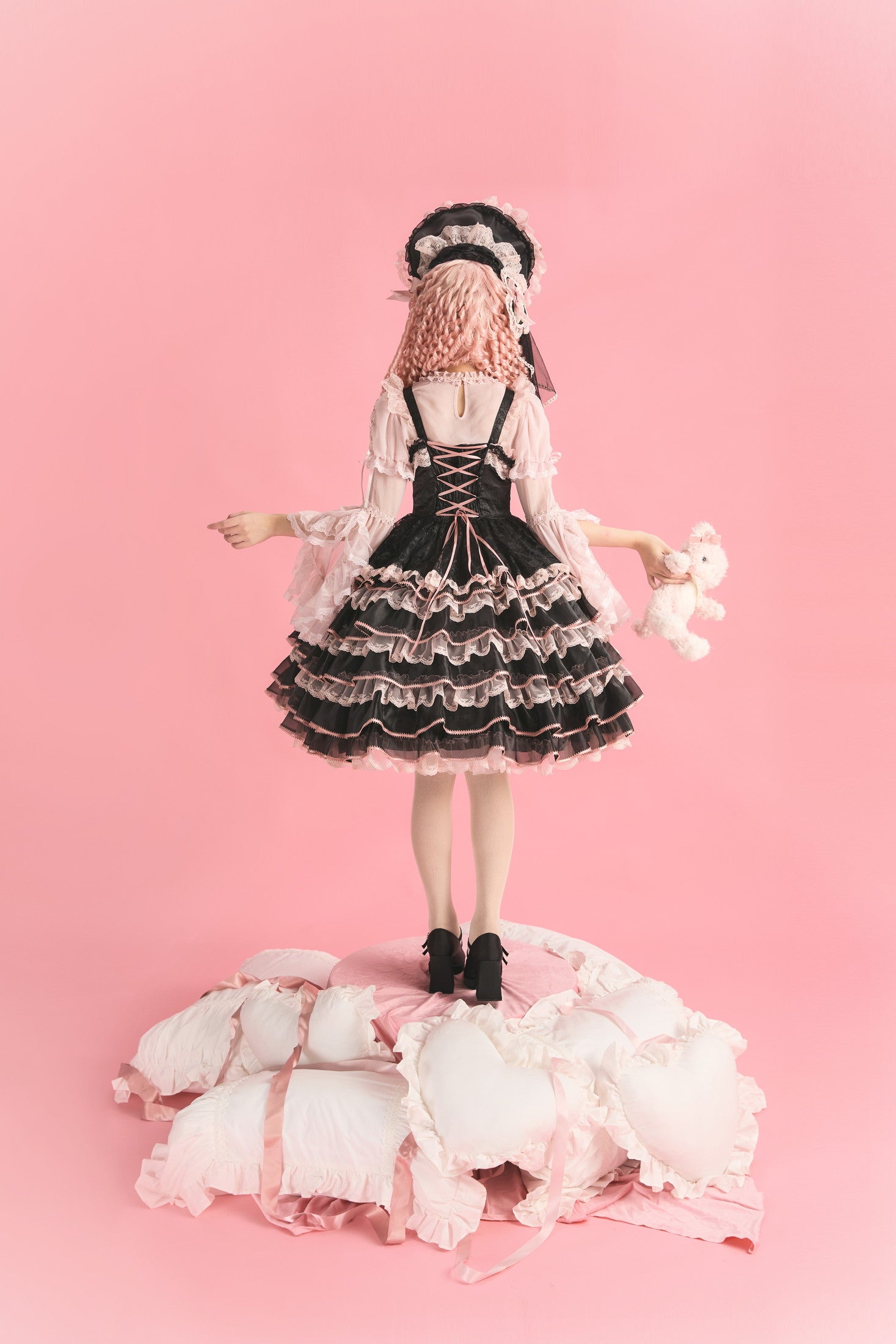 Centifolia Rose Attached-Sleeve Blouse — Black Pink — image 2
