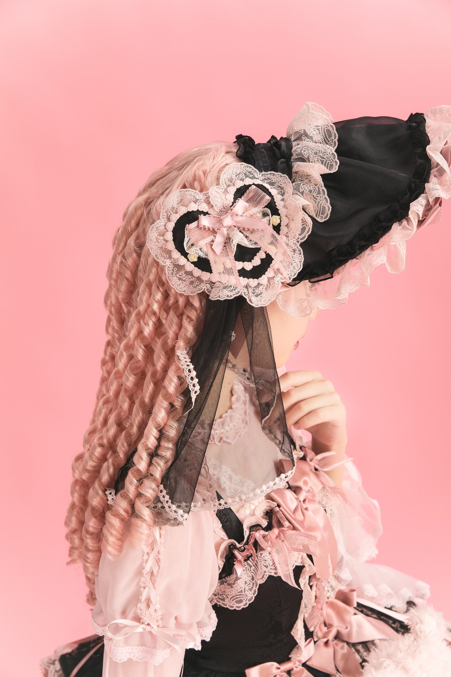 Centifolia Rose Attached-Sleeve Blouse — Black Pink — image 4