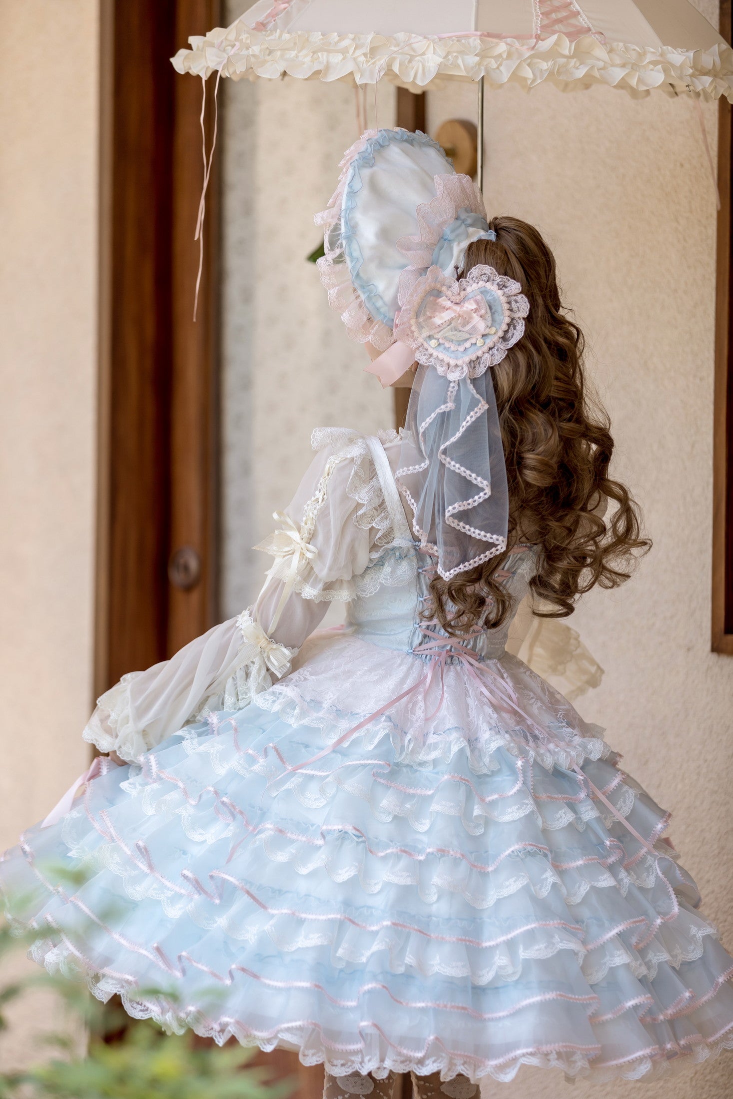 Centifolia Rose Attached-Sleeve Blouse — Blue Pink — image 1