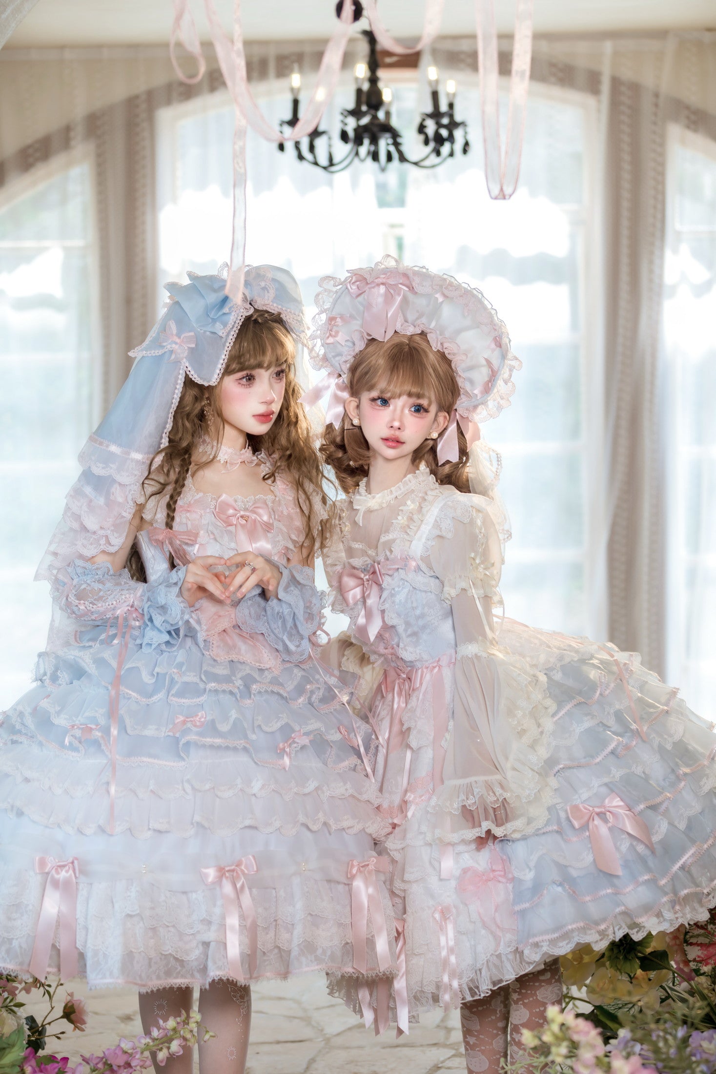 Centifolia Rose Attached-Sleeve Blouse — Blue Pink — image 2