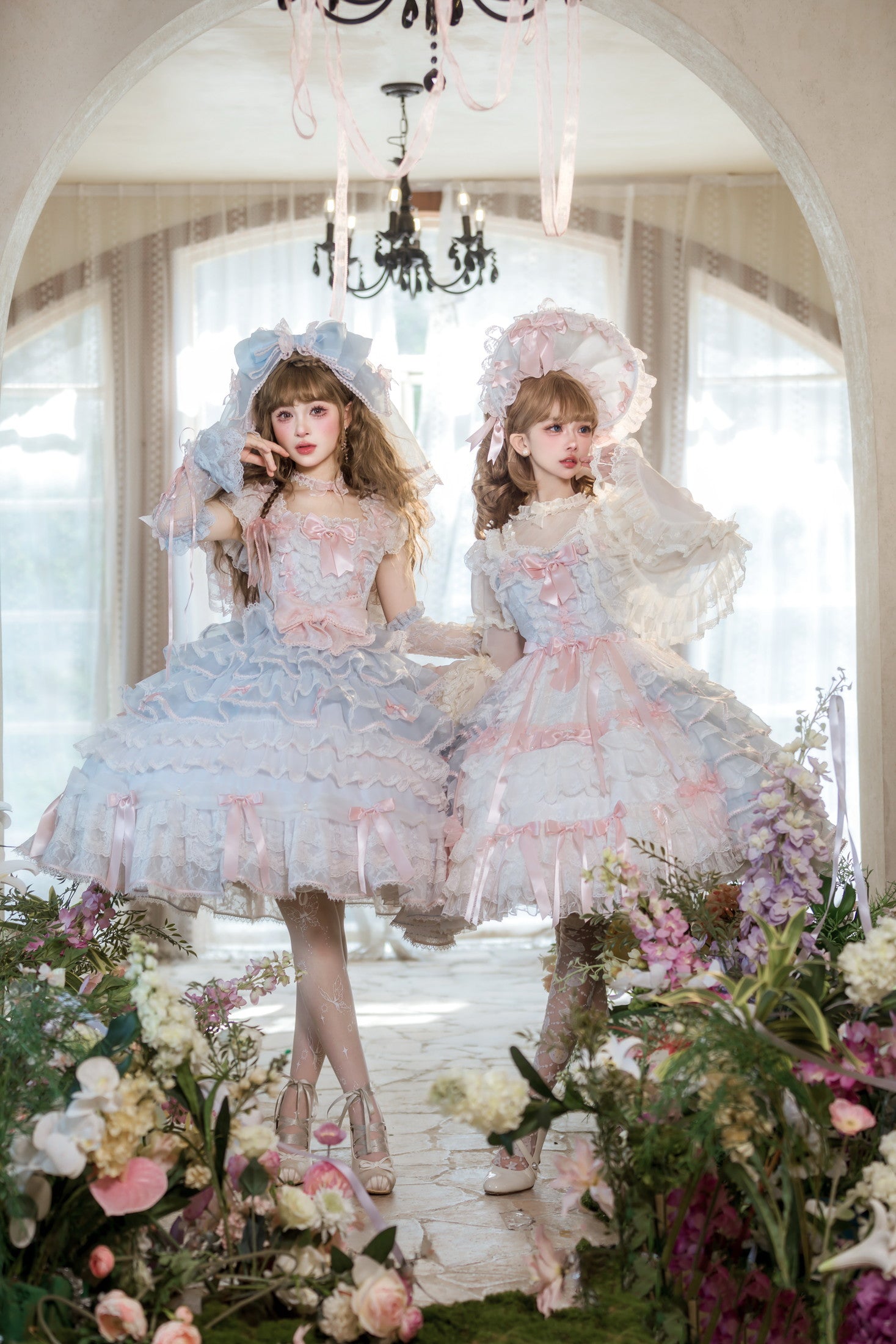 Centifolia Rose Attached-Sleeve Blouse — Blue Pink — image 4