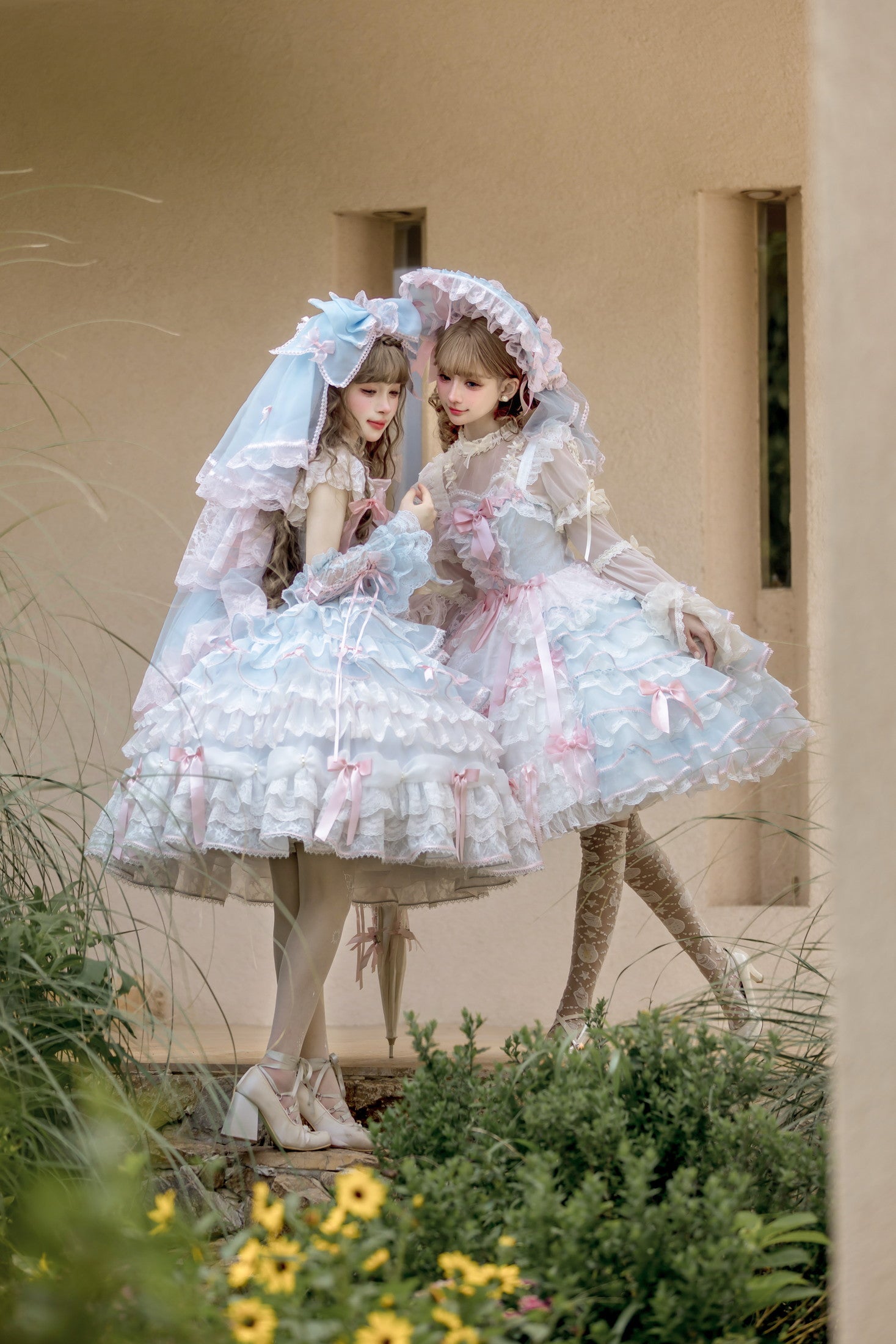 Centifolia Rose Attached-Sleeve Blouse — Blue Pink — image 8