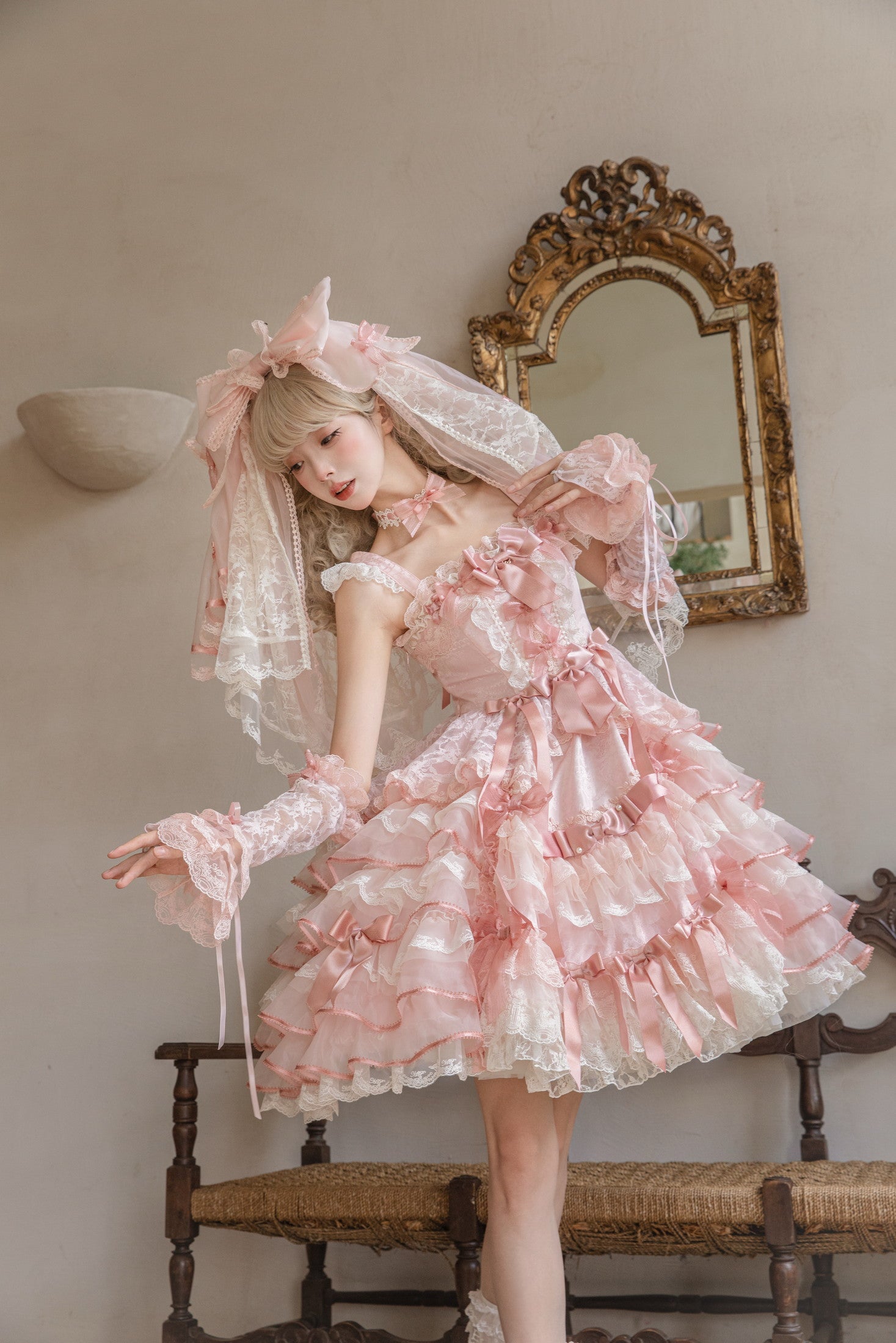 Centifolia Rose Attached-Sleeve Blouse — Pink — image 3