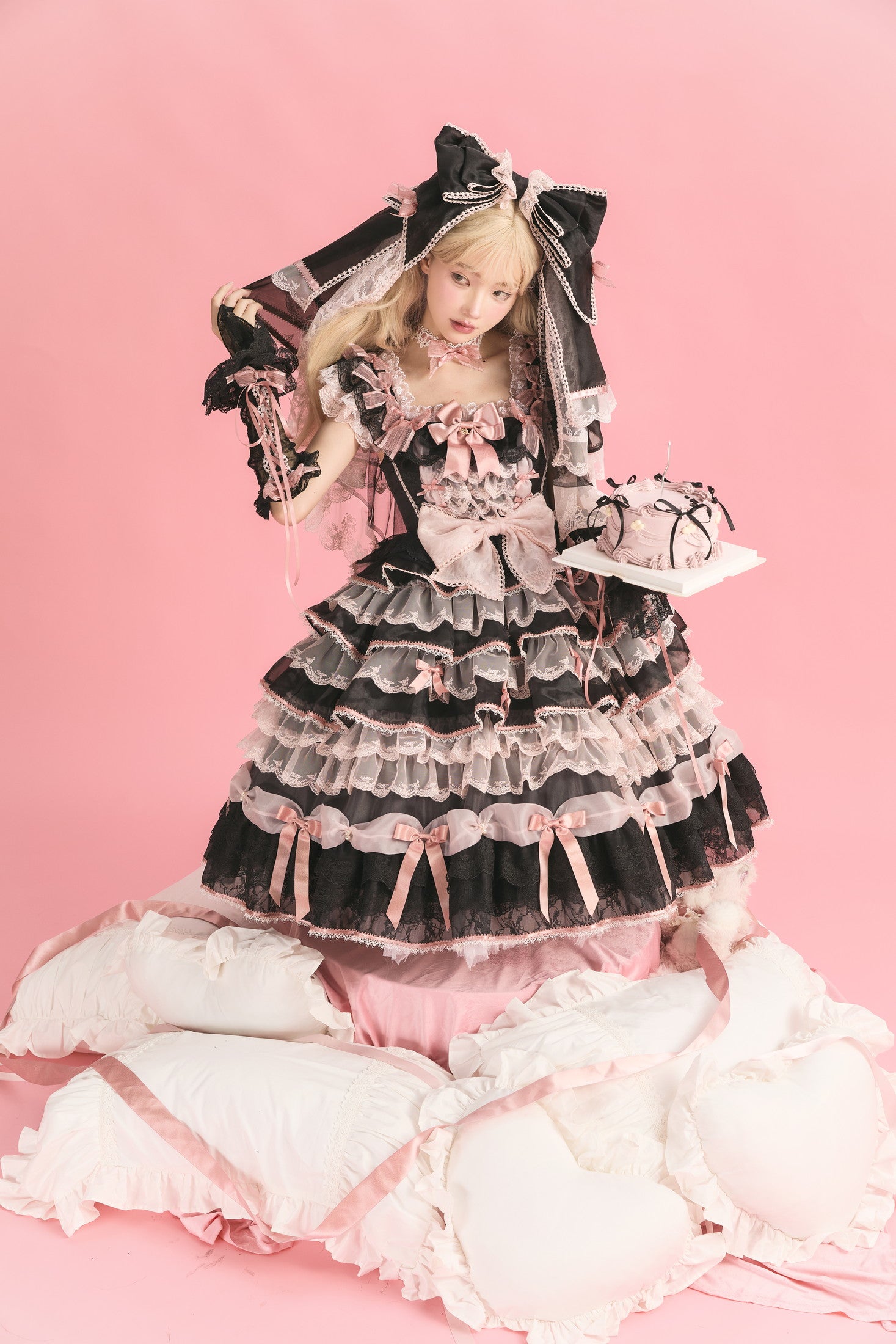 Centifolia Rose One Piece — Black Pink — image 7
