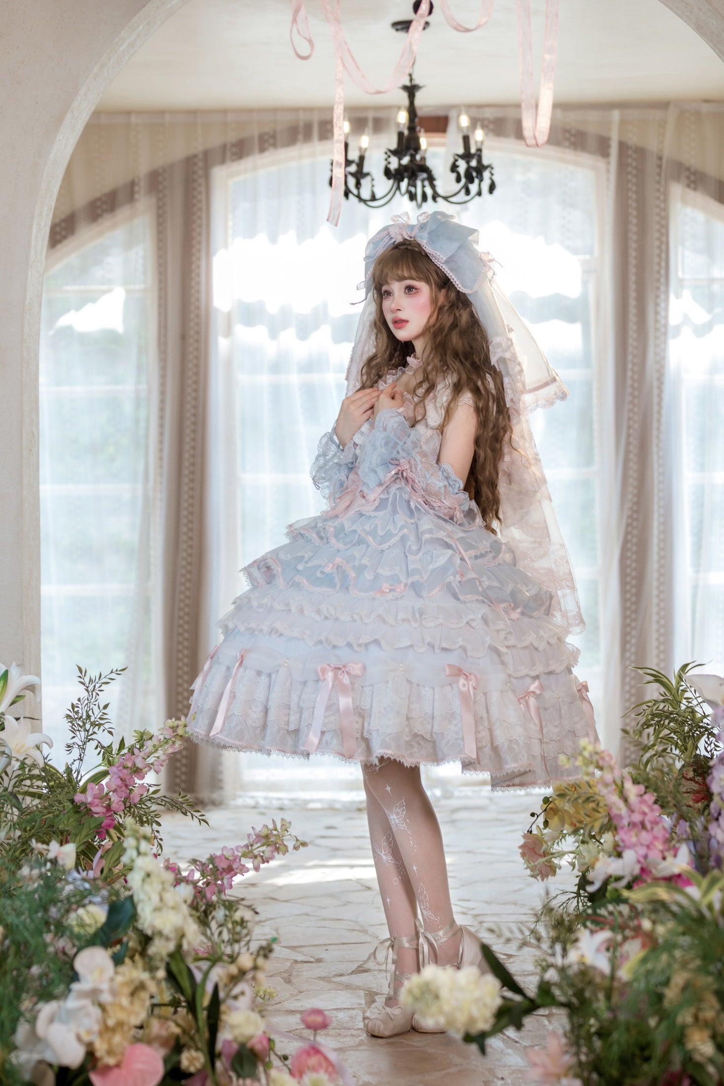 Centifolia Rose One Piece — Blue Pink — image 3