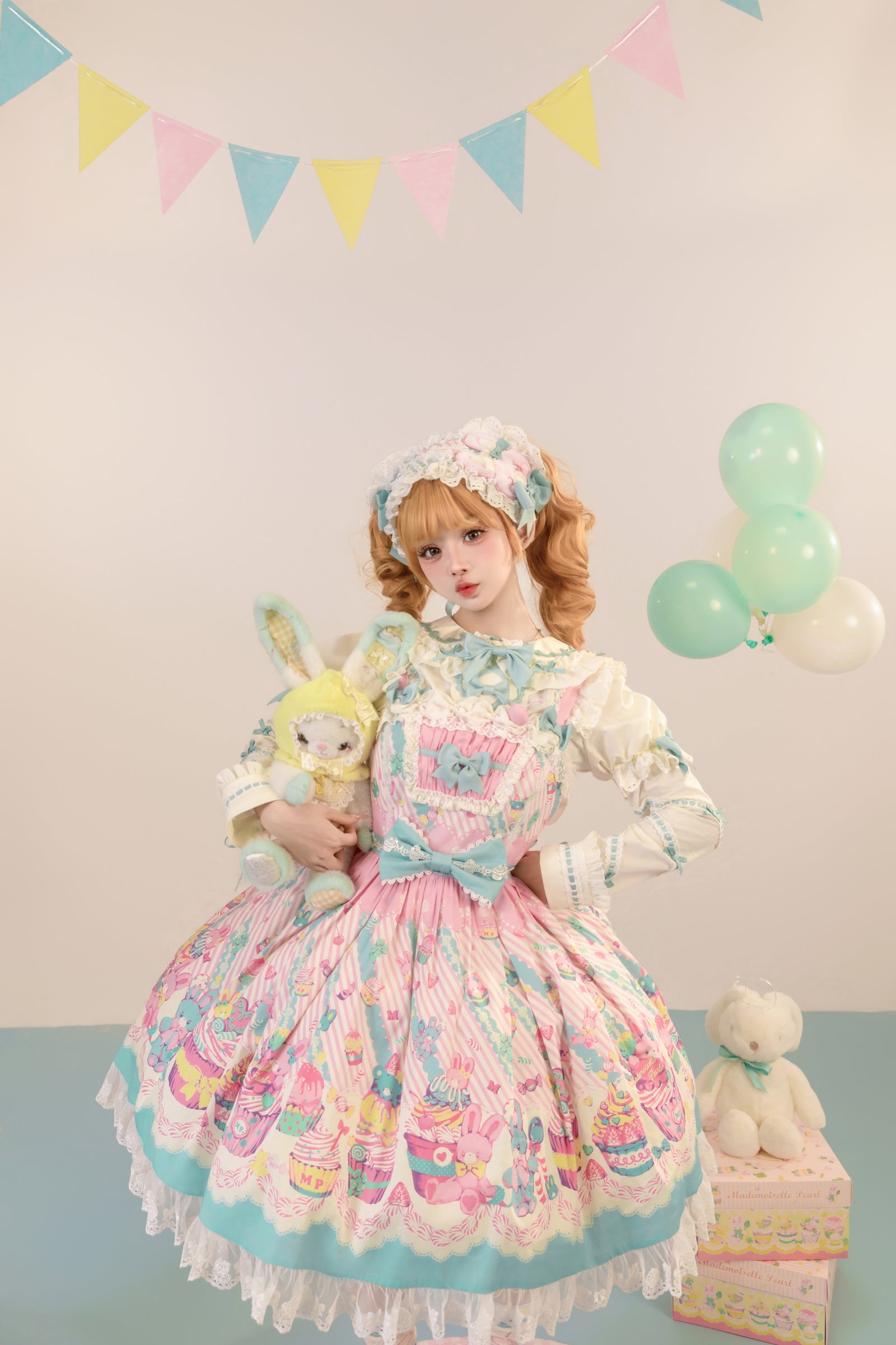 Cupcake Print Jumper Skirt — Blue Pink — image 1