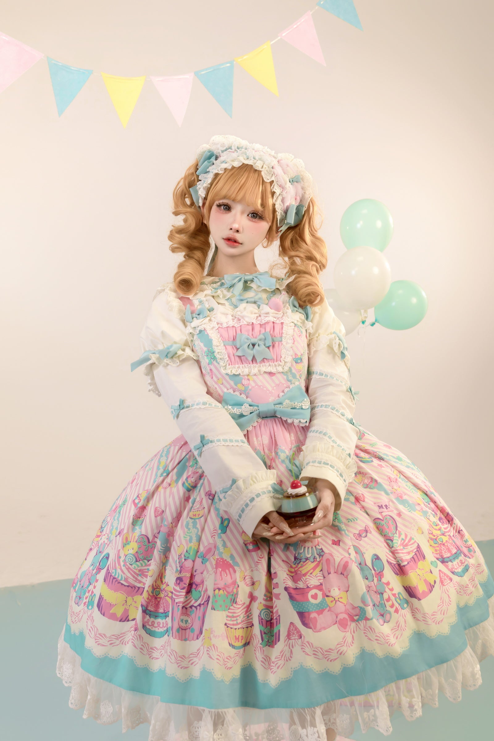 Cupcake Print Jumper Skirt — Blue Pink — image 2