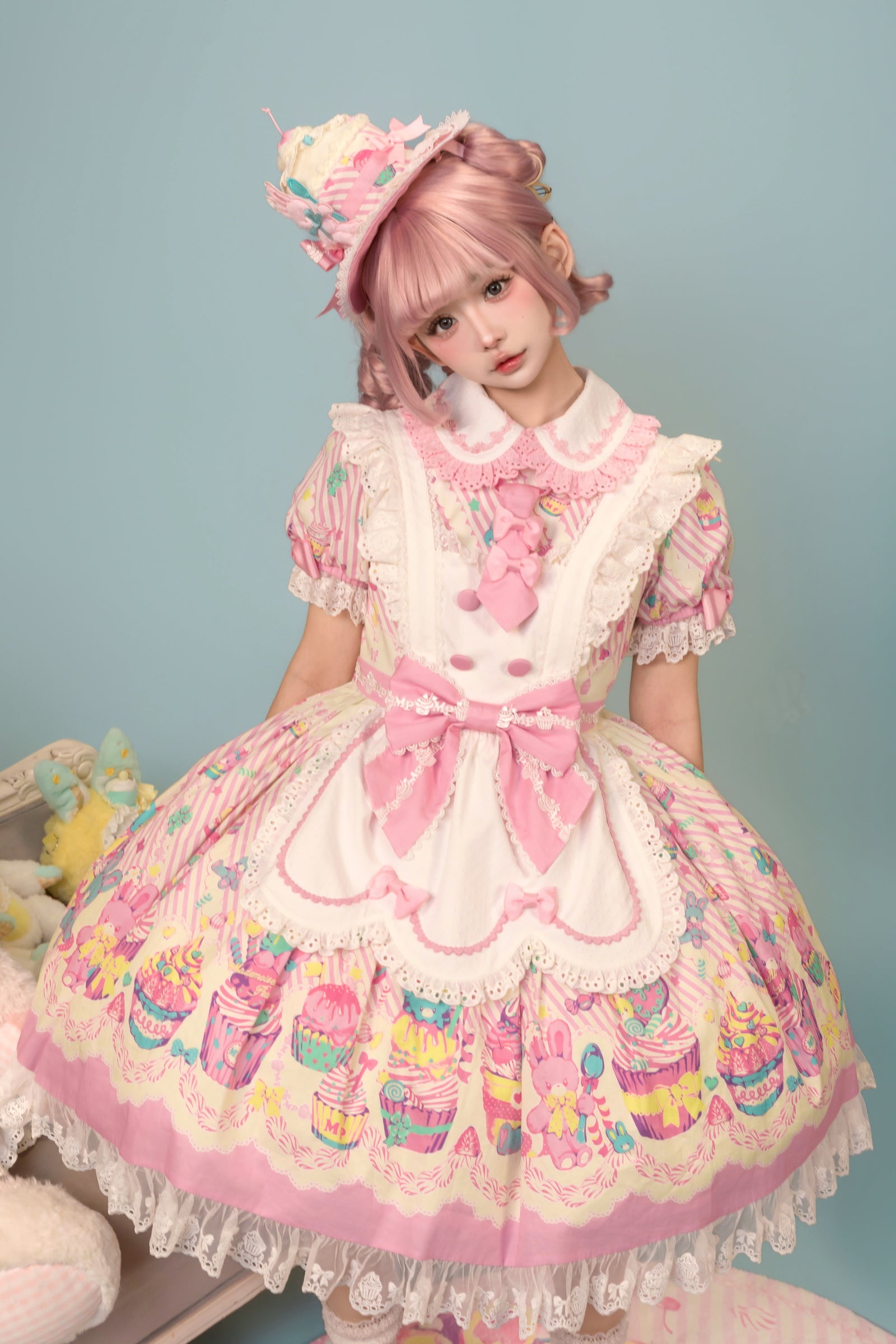 Cupcake Print Jumper Skirt — White Pink — image 1