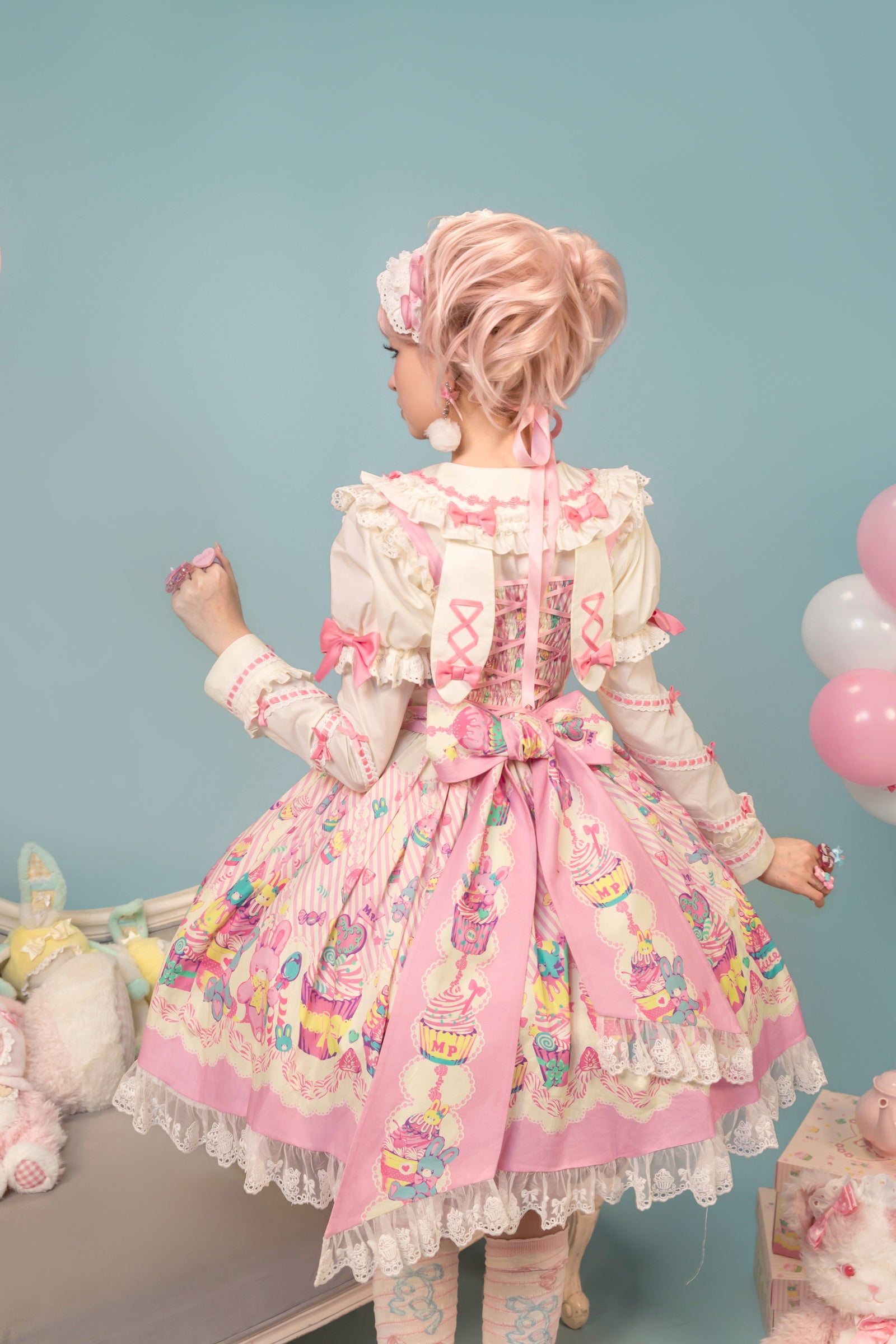 Cupcake Print Jumper Skirt — White Pink — image 2