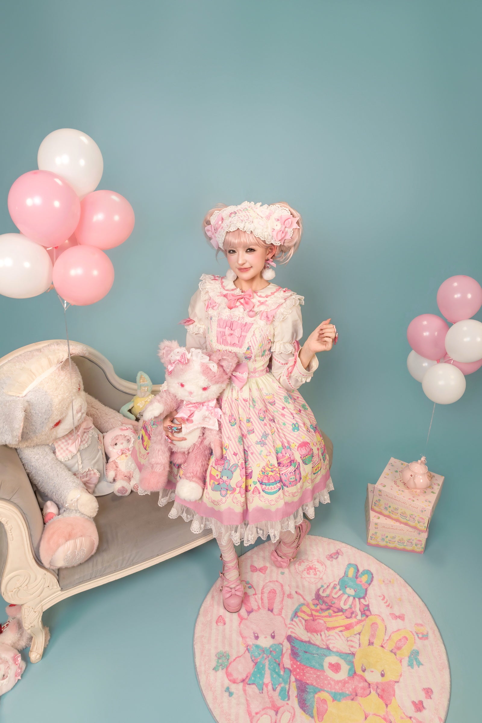 Cupcake Print Jumper Skirt — White Pink — image 3