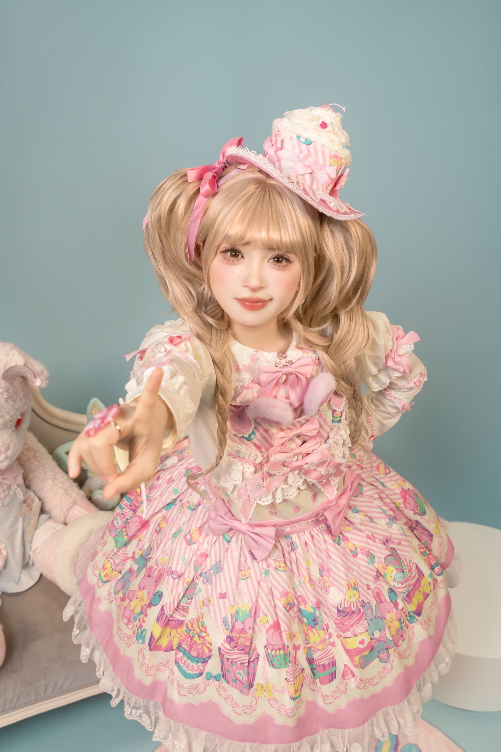 Cupcake Print Jumper Skirt — White Pink — image 4
