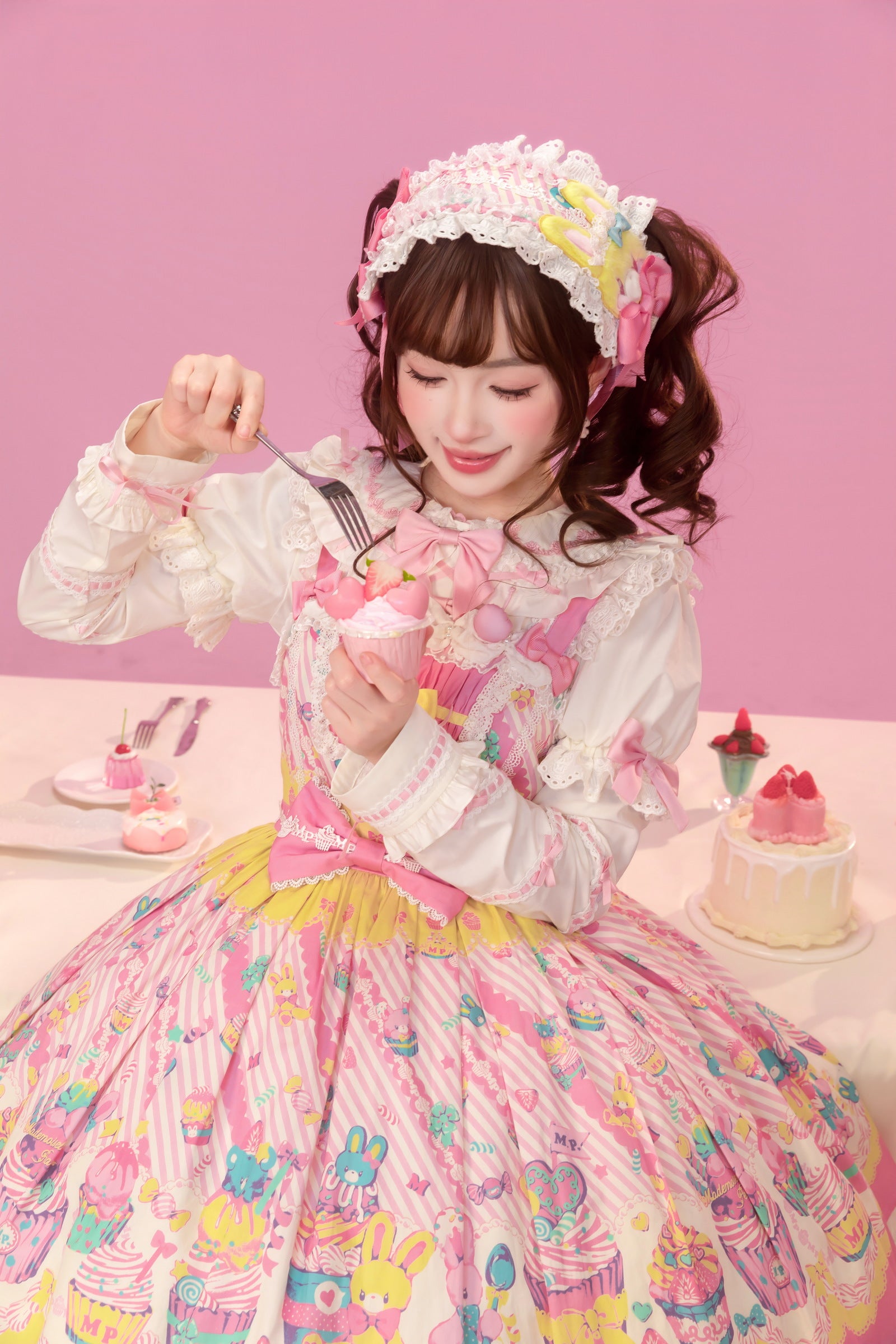 Cupcake Print Jumper Skirt — Yellow Pink — image 1