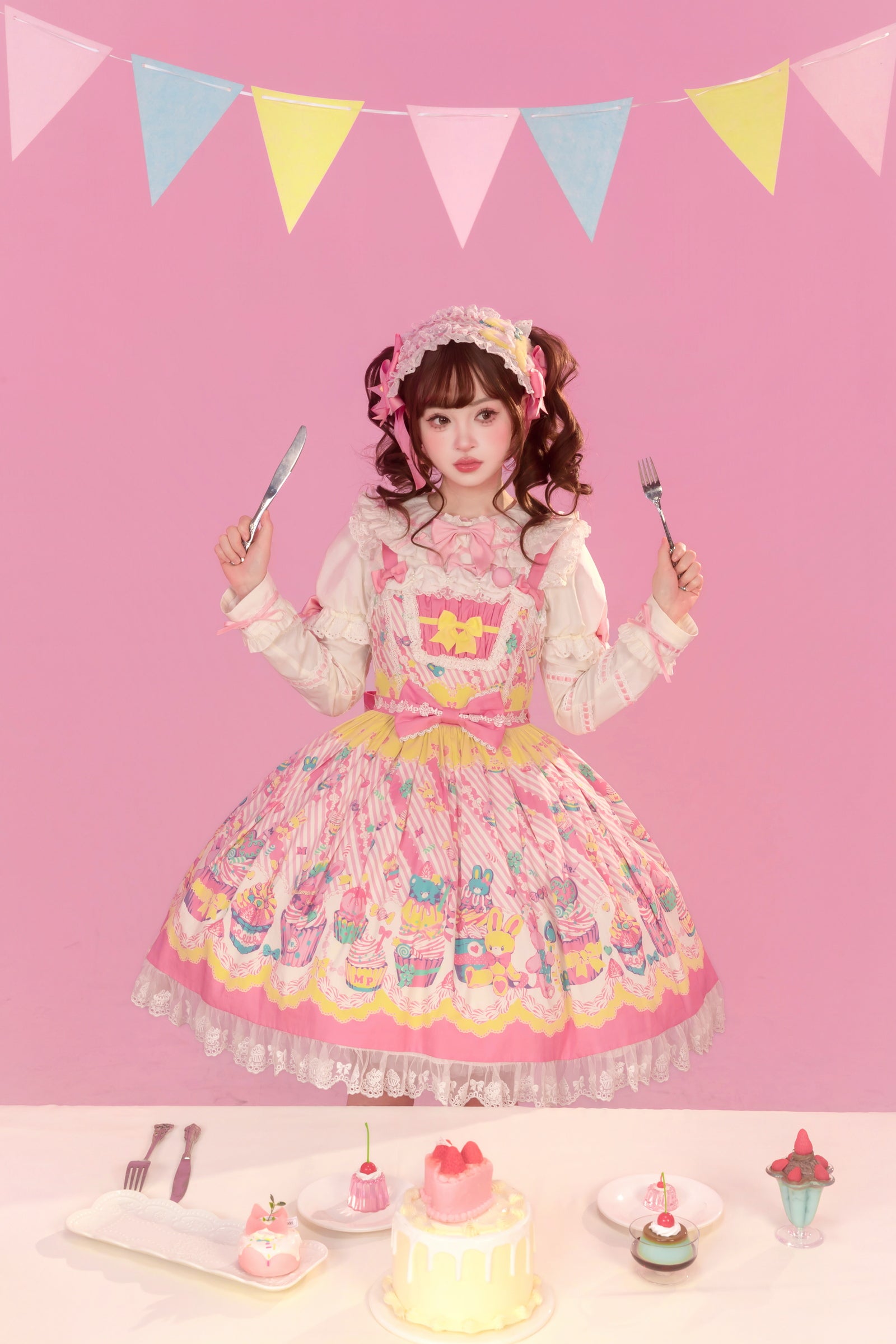 Cupcake Print Jumper Skirt — Yellow Pink — image 3