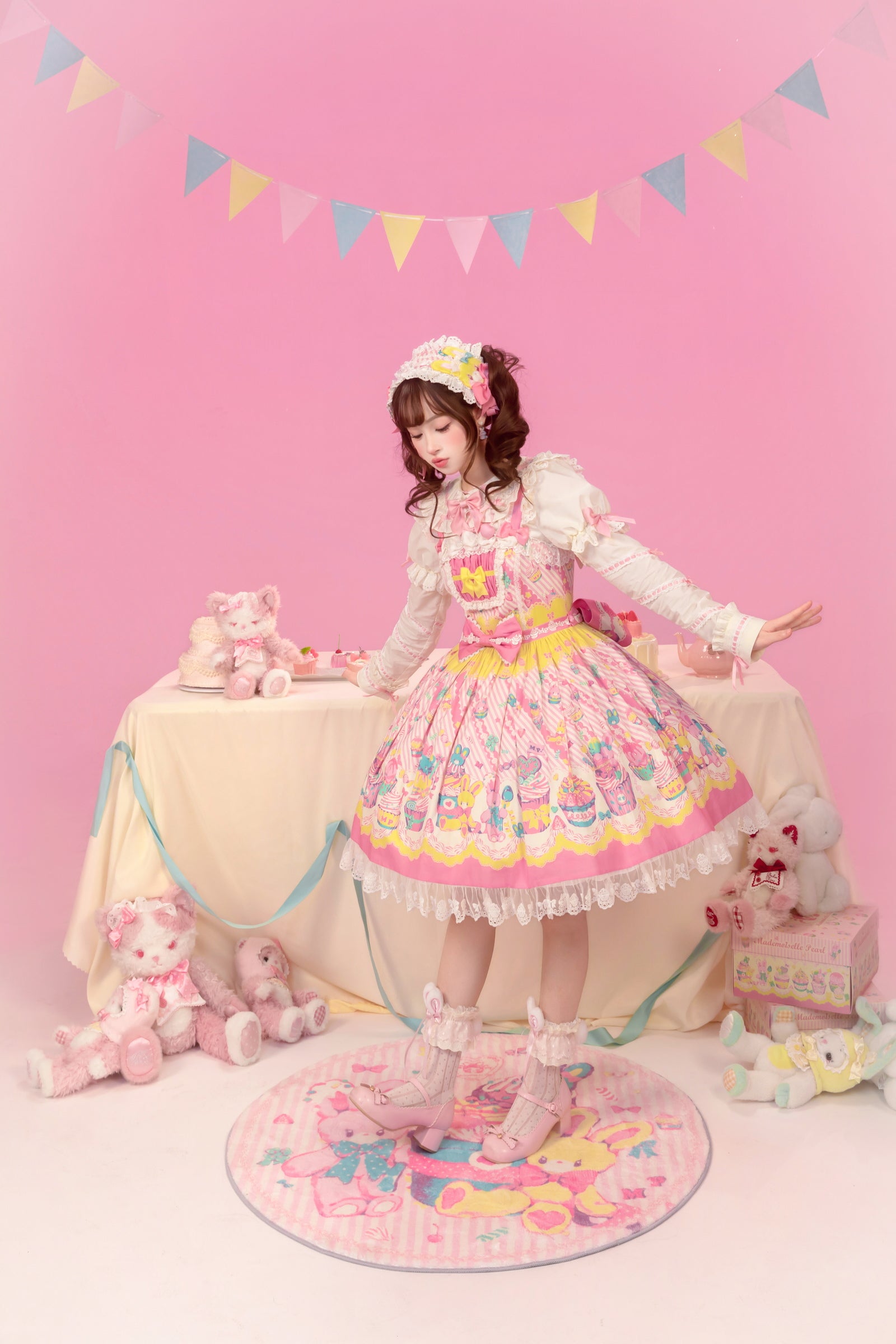 Cupcake Print Jumper Skirt — Yellow Pink — image 4