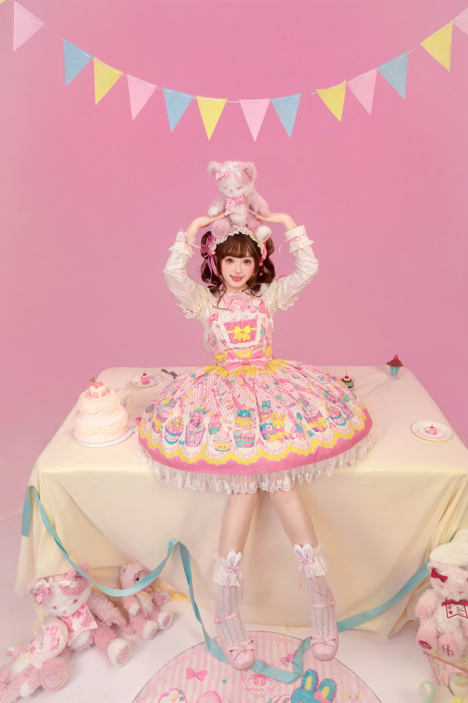 Cupcake Print Jumper Skirt — Yellow Pink — image 5
