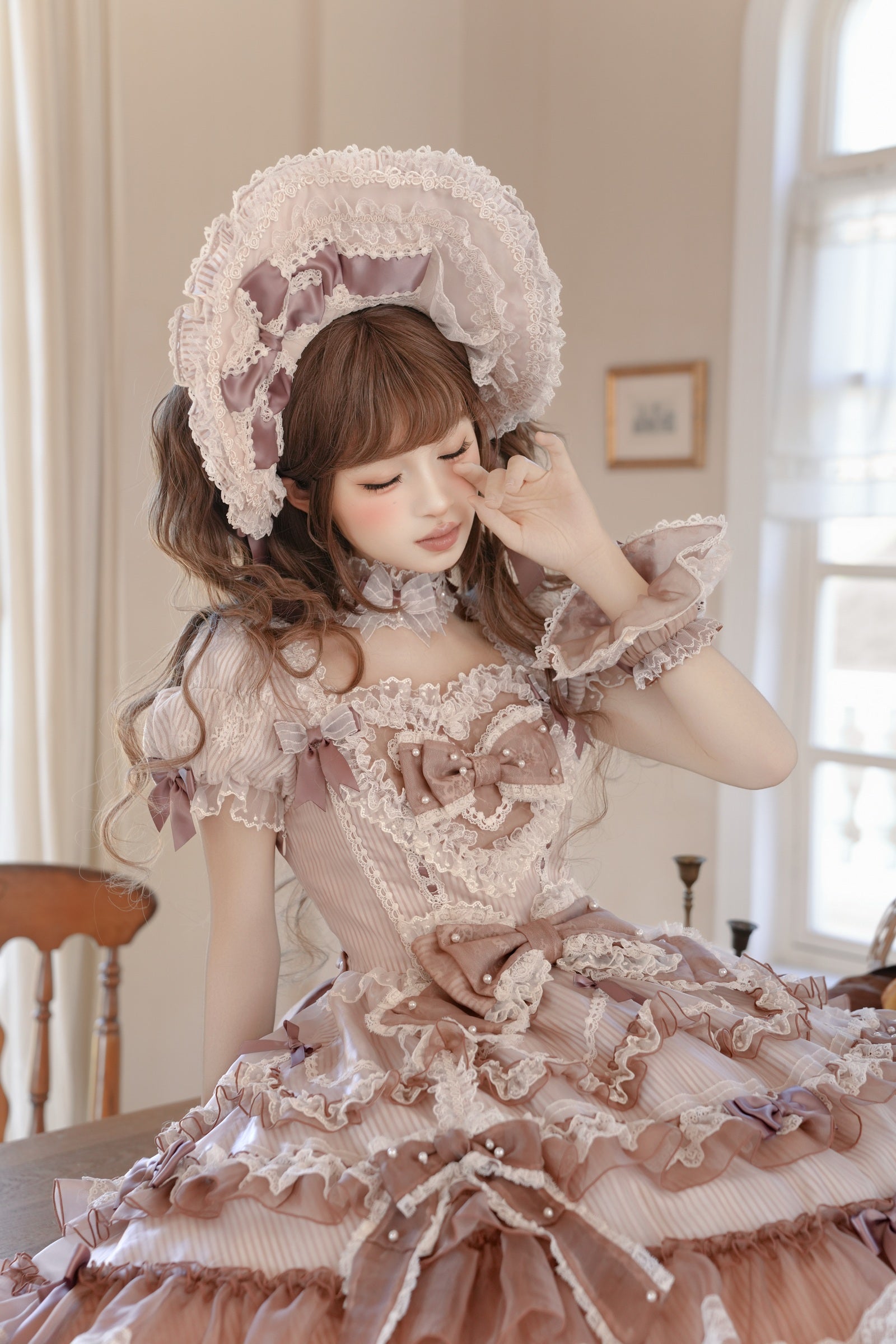 Striped Otome Doll One Piece — Milk Coffee — image 03