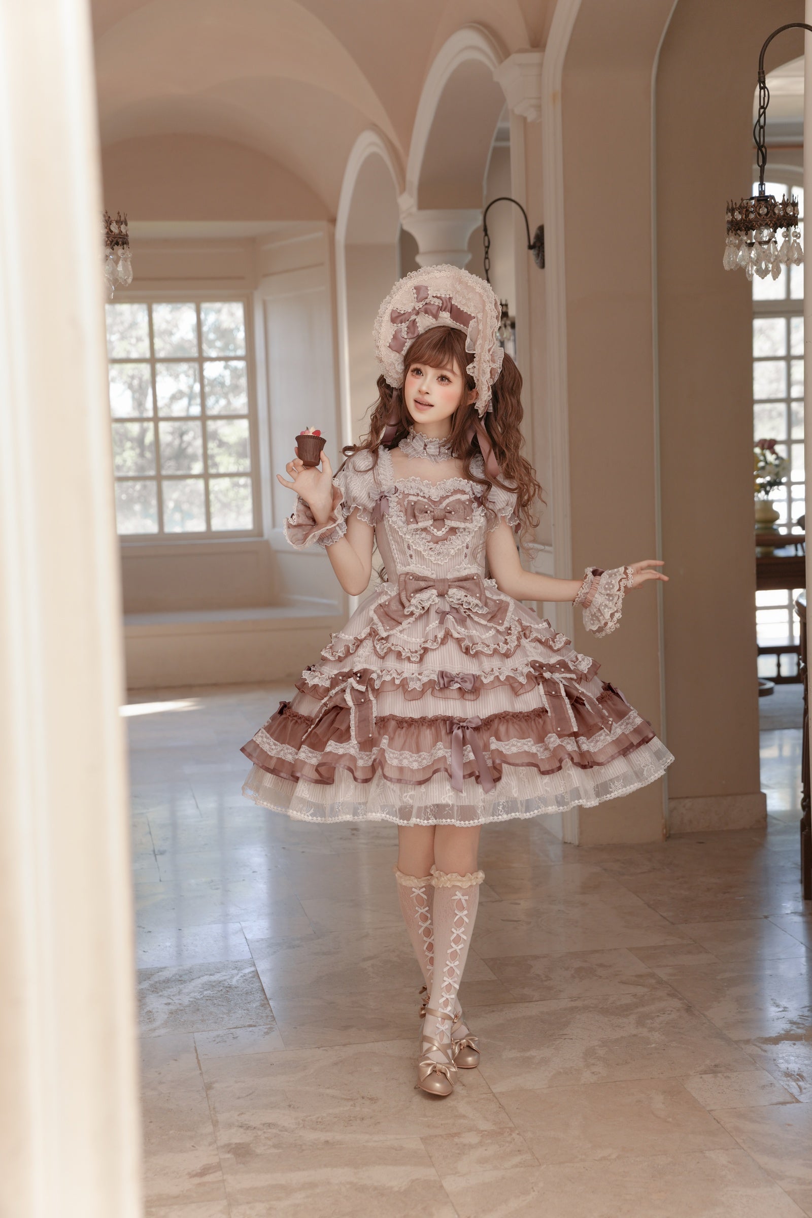 Striped Otome Doll One Piece — Milk Coffee — image 04