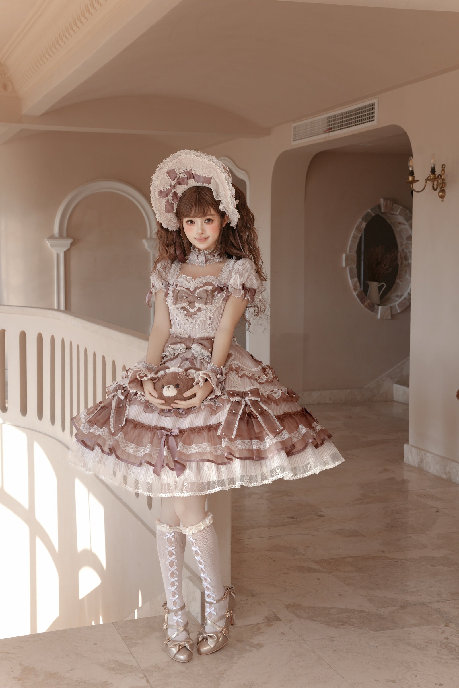 Striped Otome Doll One Piece — Milk Coffee — image 05