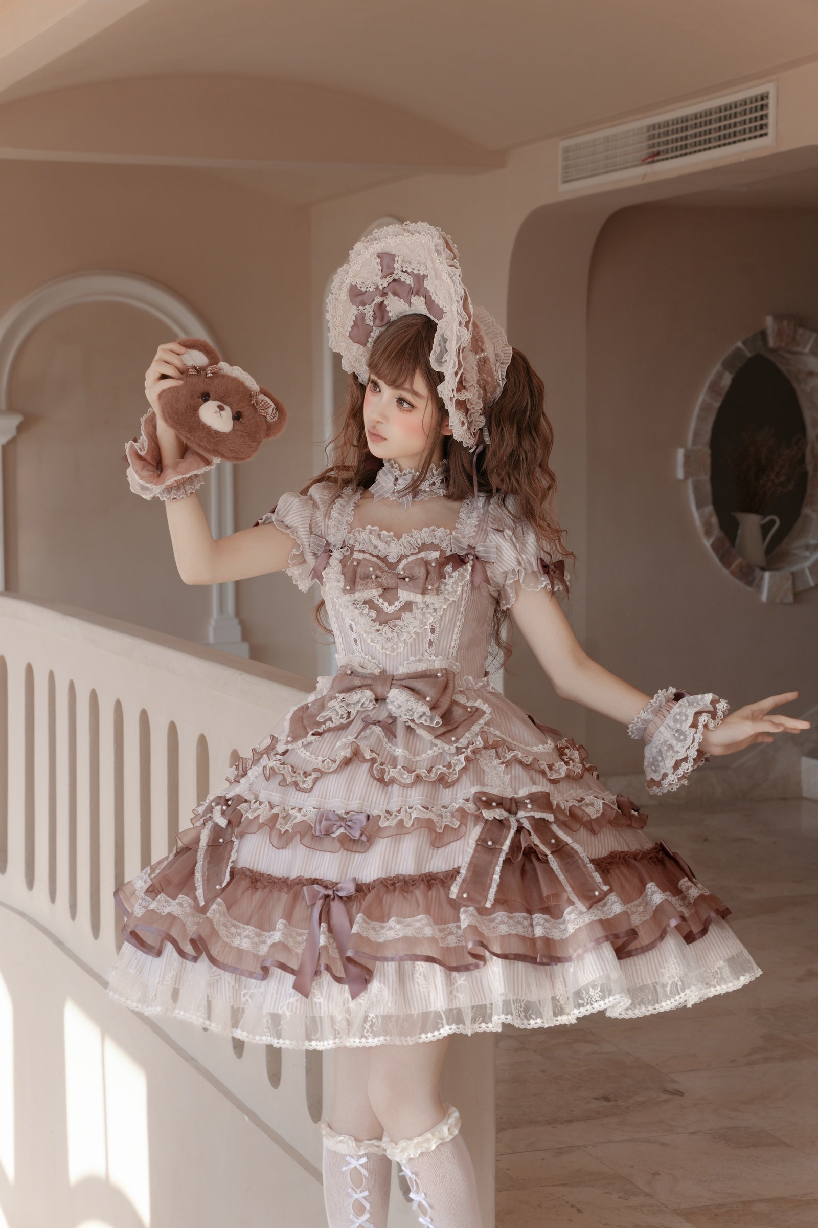 Striped Otome Doll One Piece — Milk Coffee — image 06