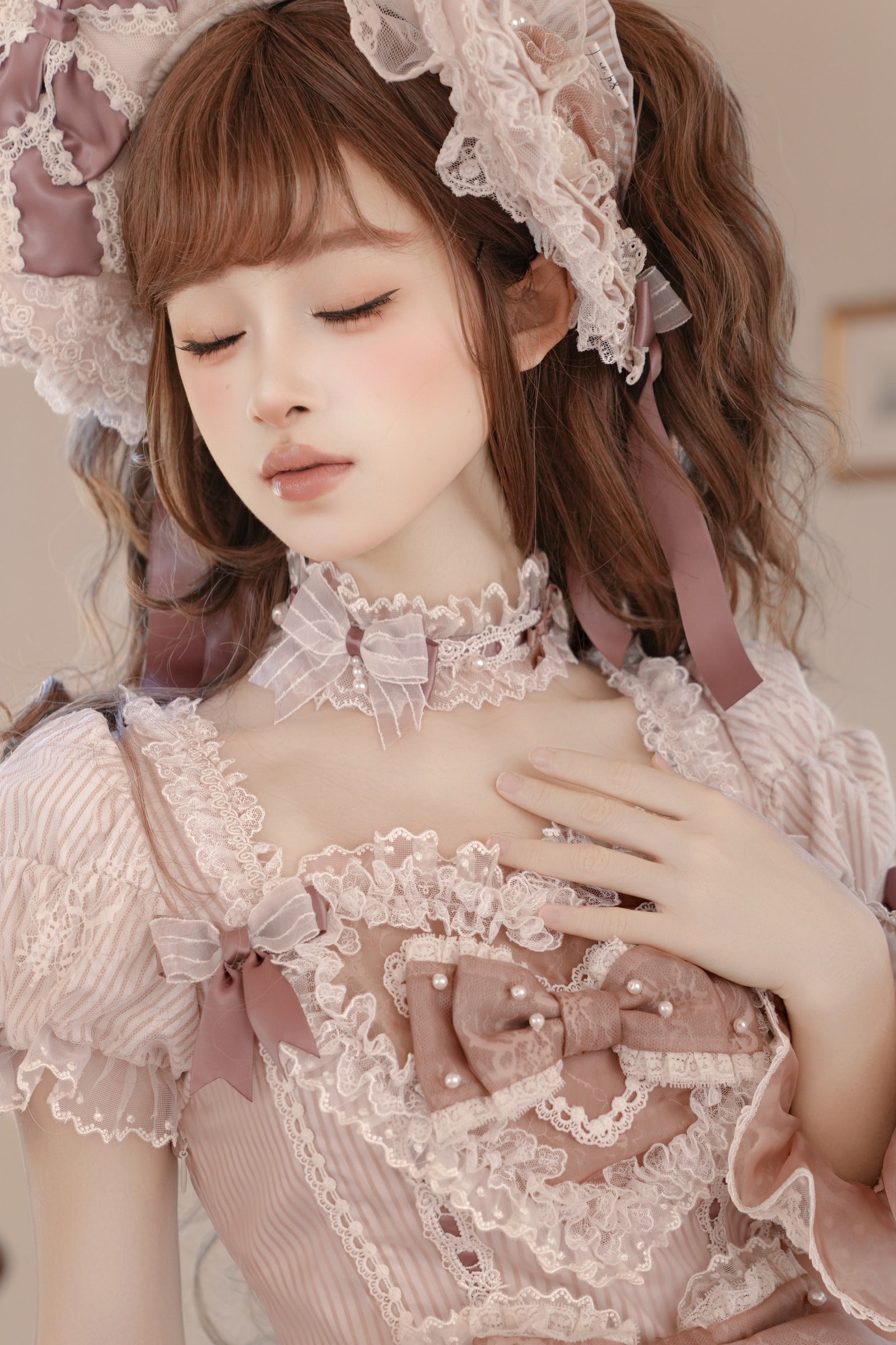 Striped Otome Doll One Piece — Milk Coffee — image 07