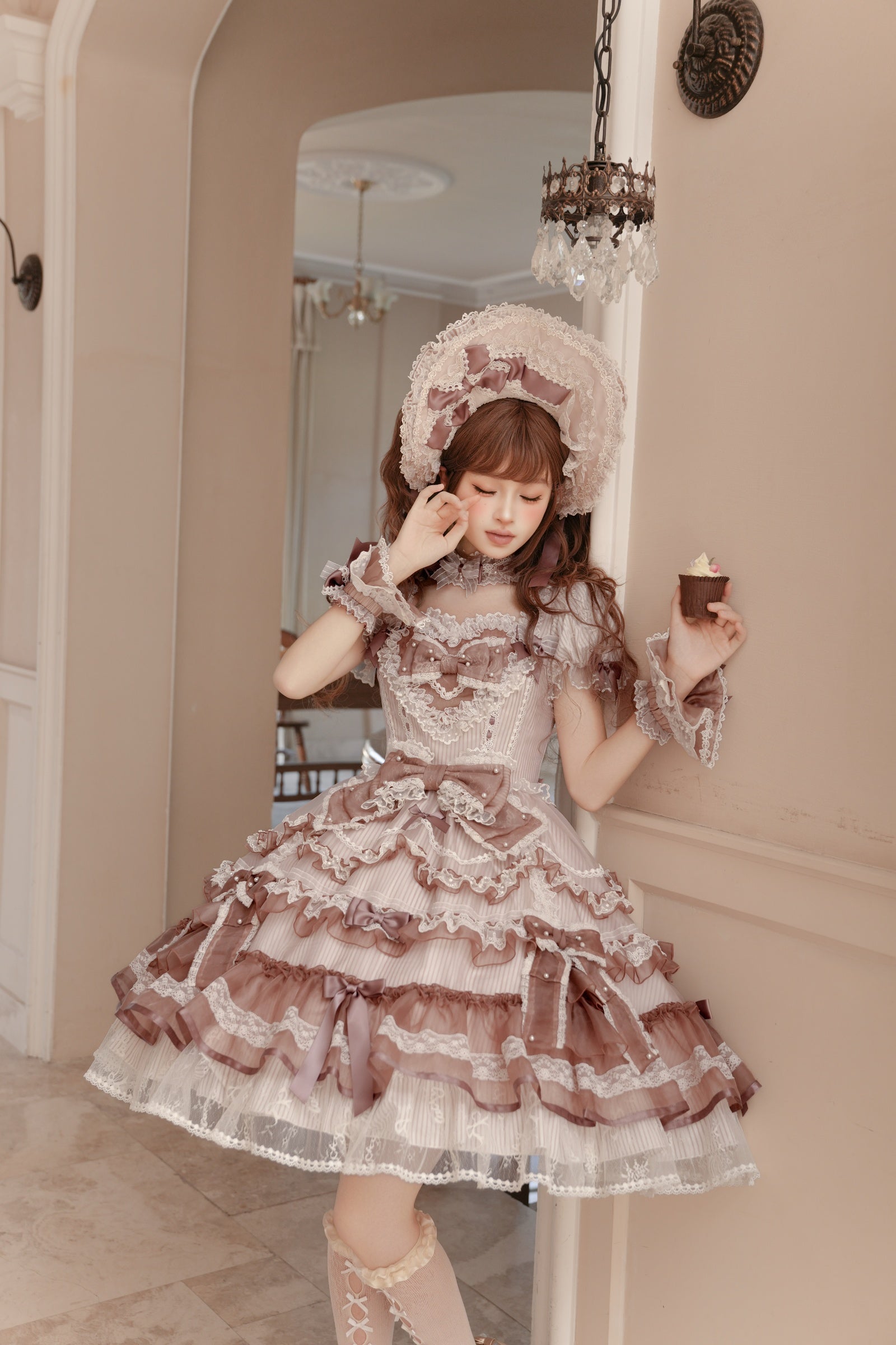 Striped Otome Doll One Piece — Milk Coffee — image 08