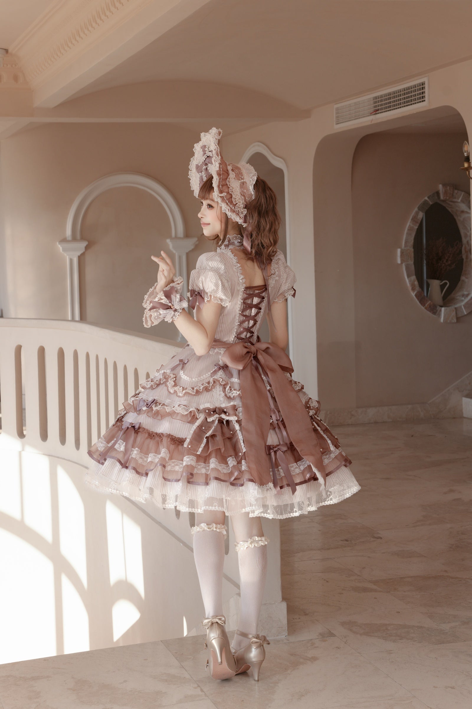 Striped Otome Doll One Piece — Milk Coffee — image 09