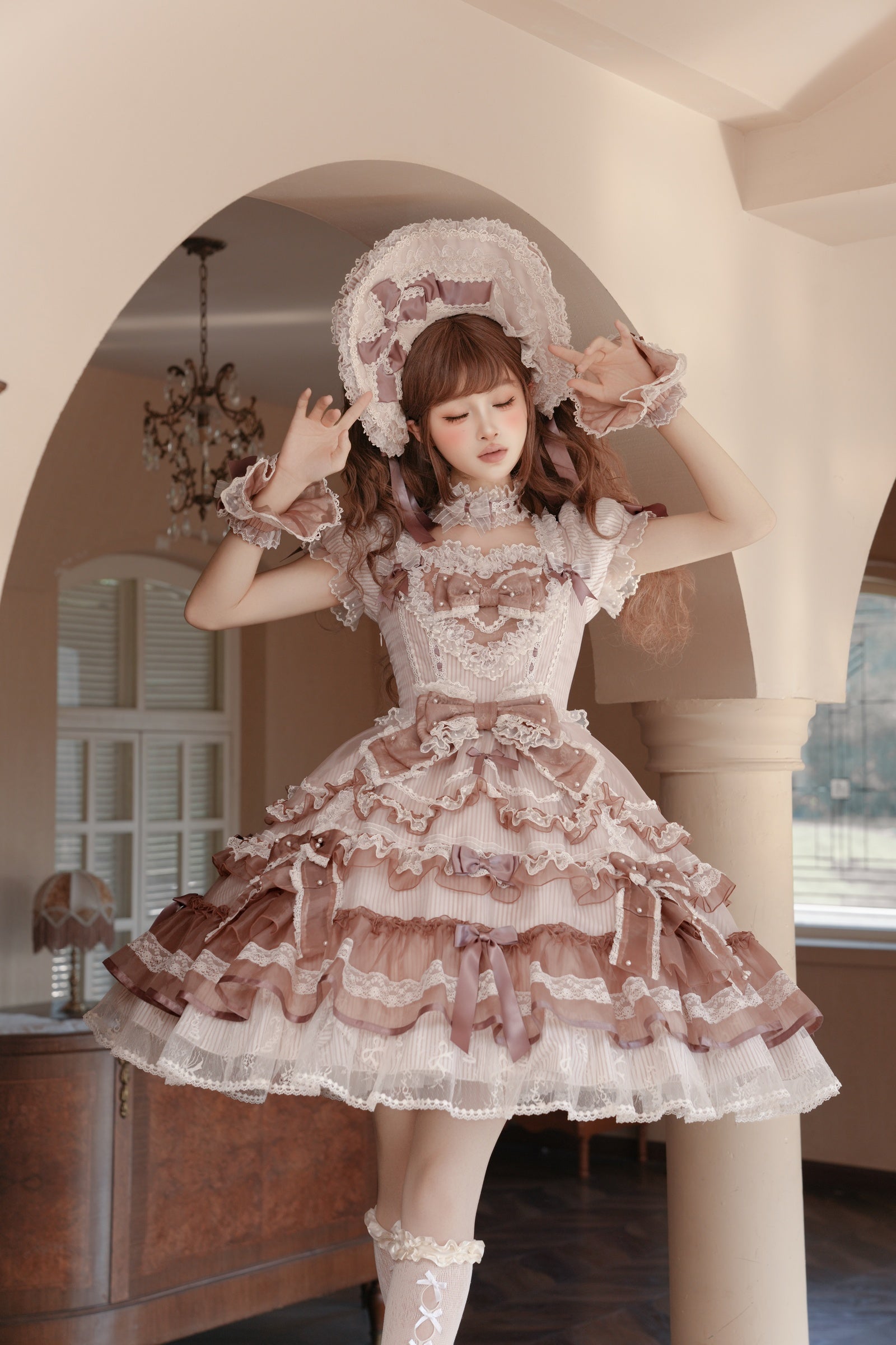 Striped Otome Doll One Piece — Milk Coffee — image 10