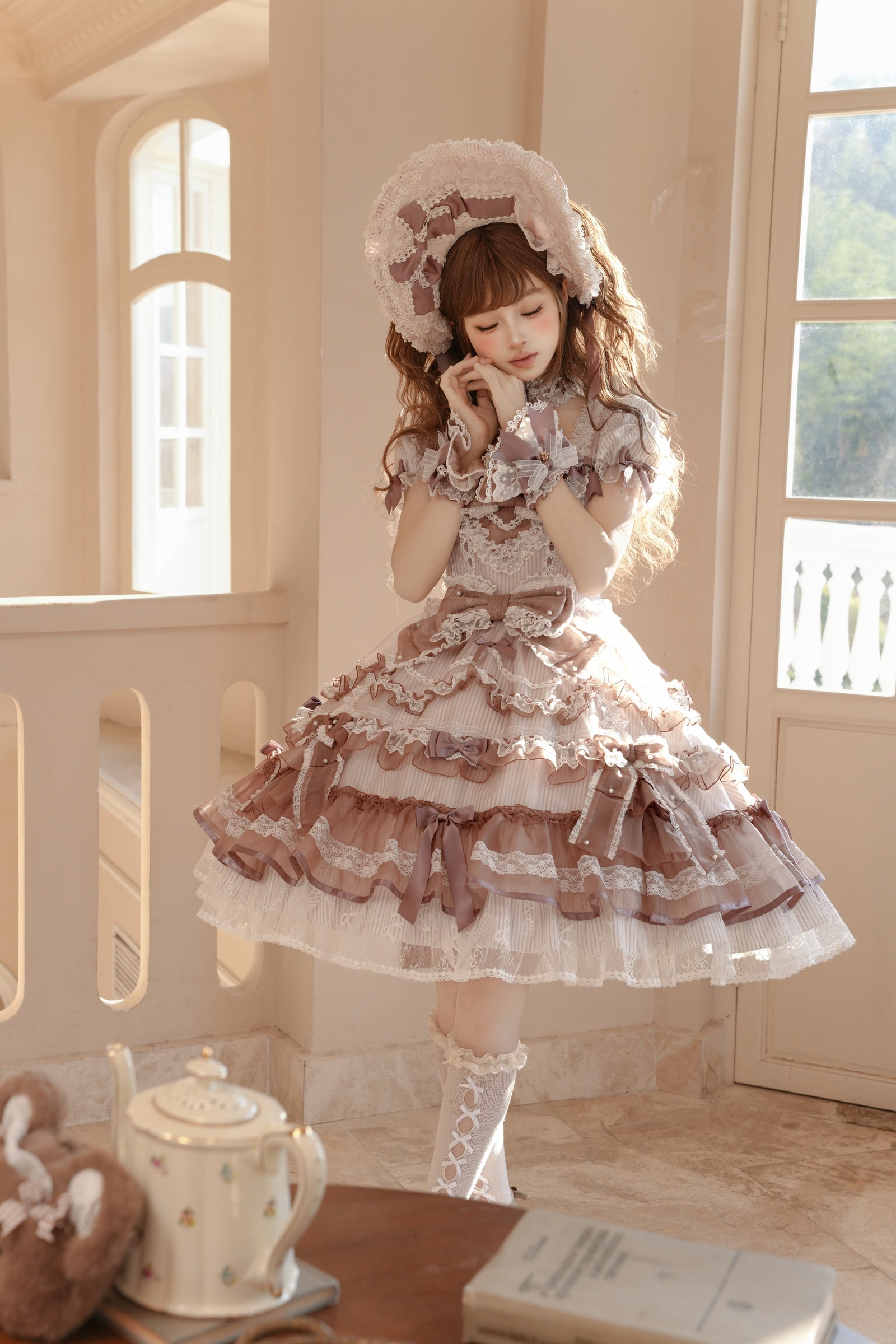 Striped Otome Doll One Piece — Milk Coffee — image 11