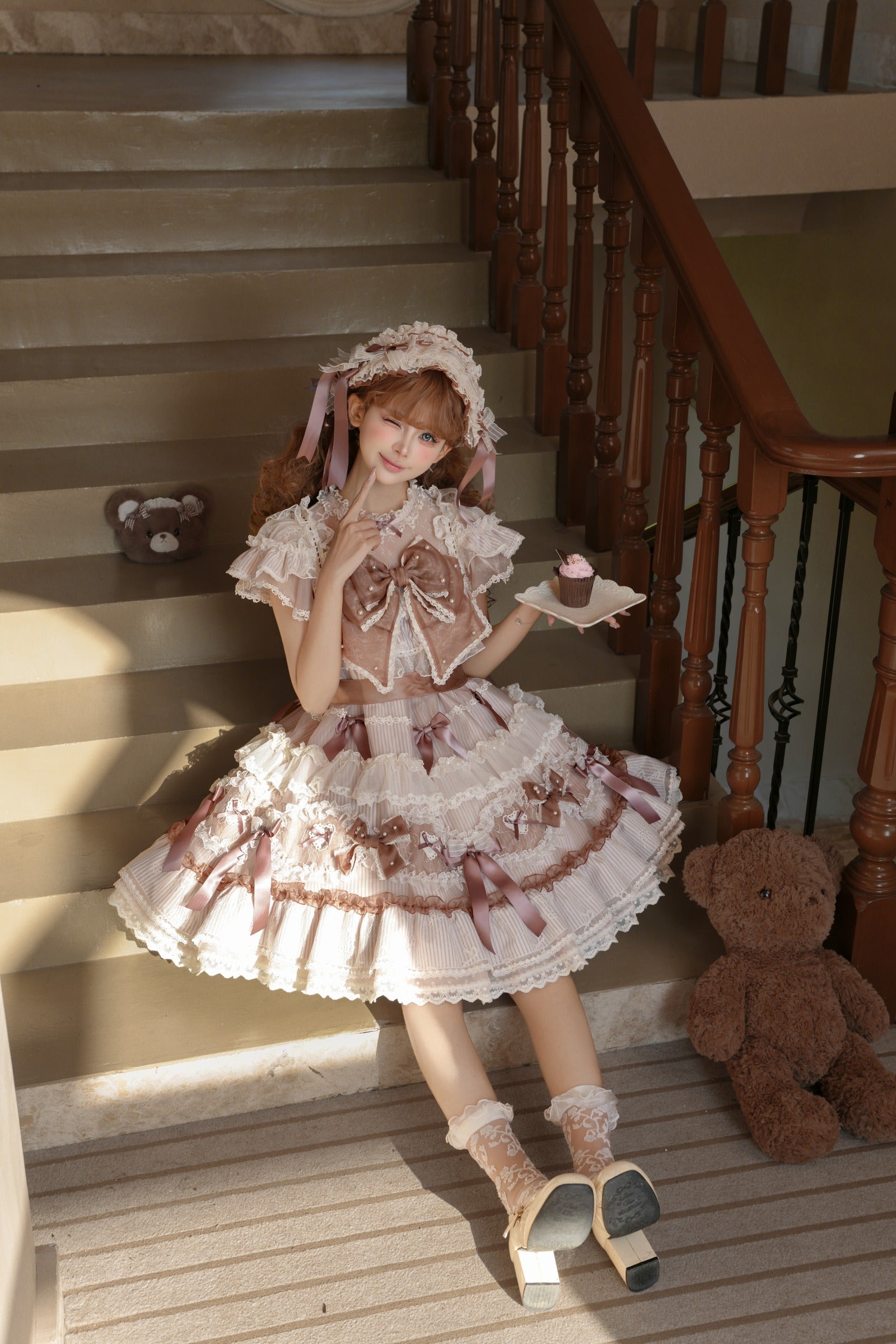 Striped Otome Doll One Piece — Milk Coffee — image 13