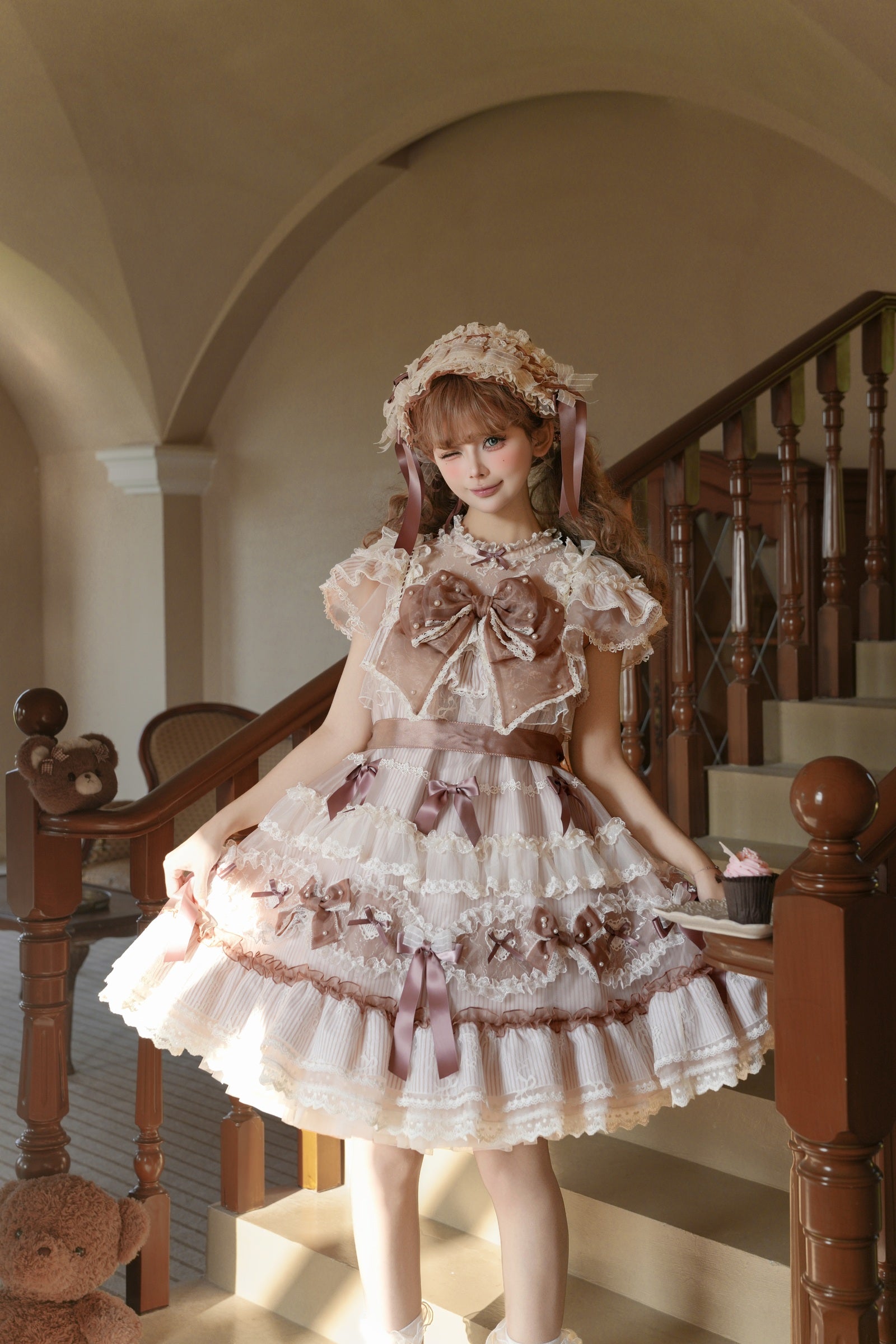 Striped Otome Doll One Piece — Milk Coffee — image 15