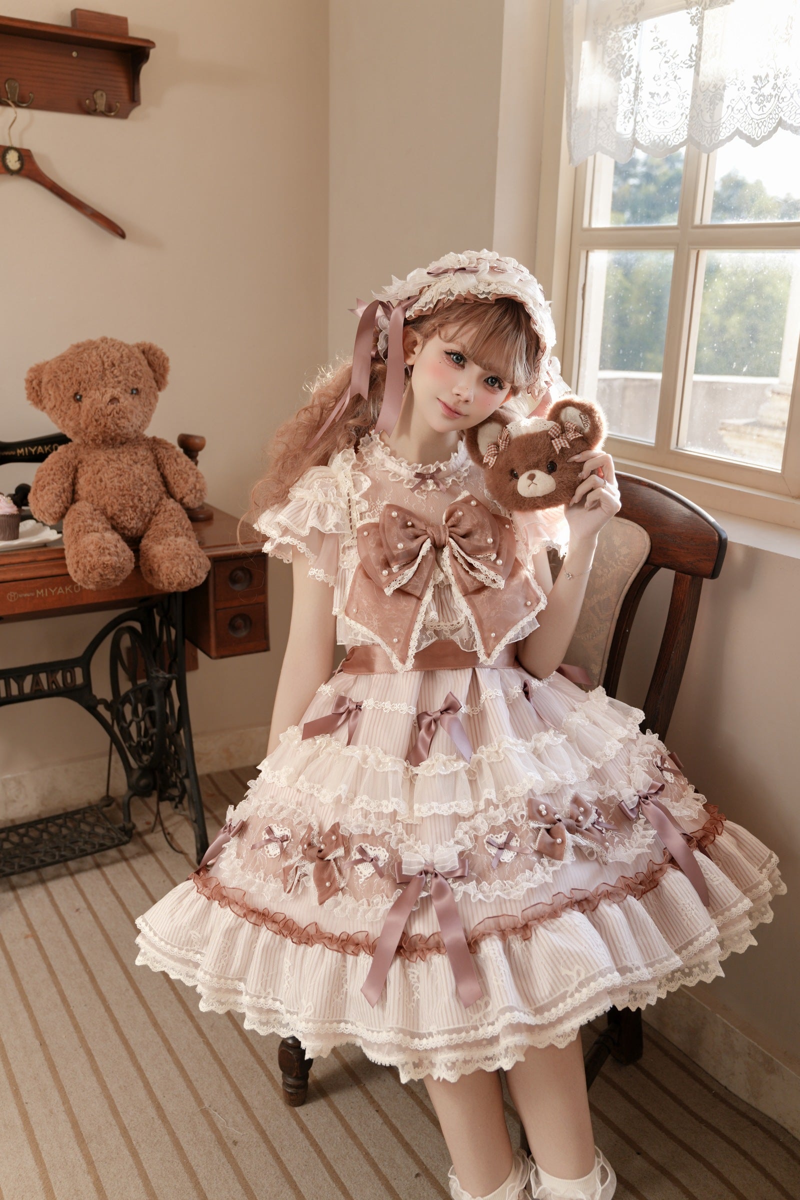 Striped Otome Doll One Piece — Milk Coffee — image 20