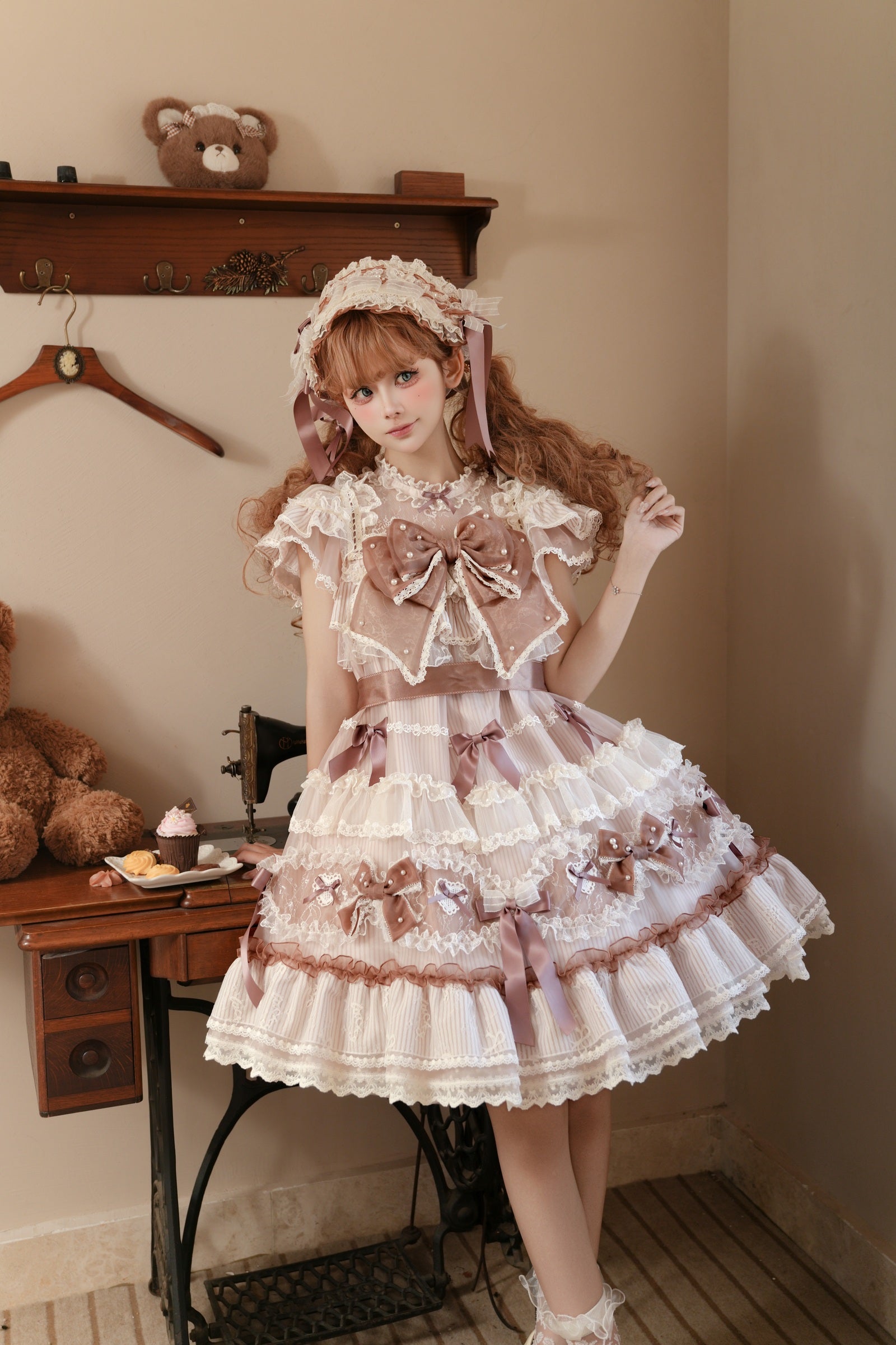 Striped Otome Doll One Piece — Milk Coffee — image 21