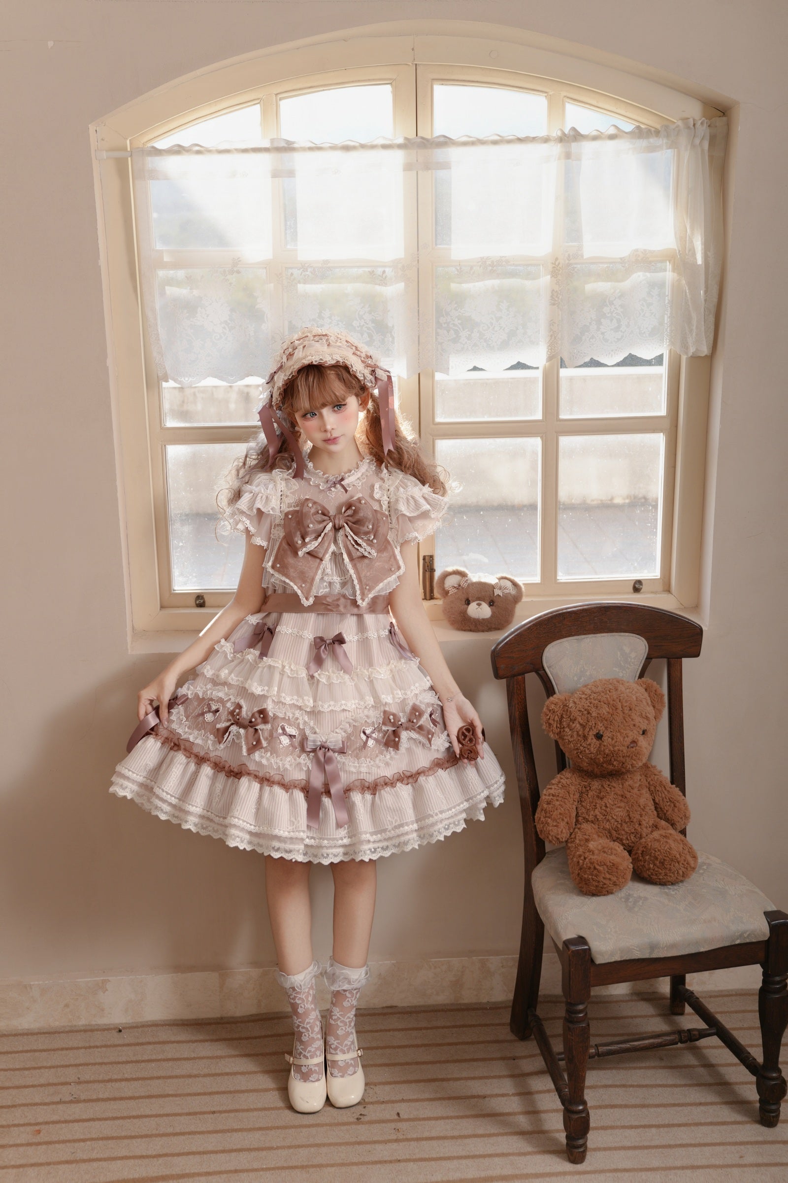 Striped Otome Doll One Piece — Milk Coffee — image 24