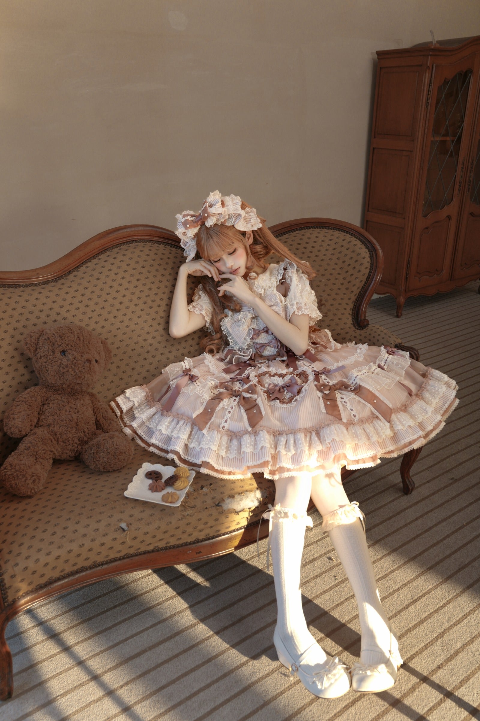 Striped Otome Heart Jumper Skirt — Milk Coffee — image 01