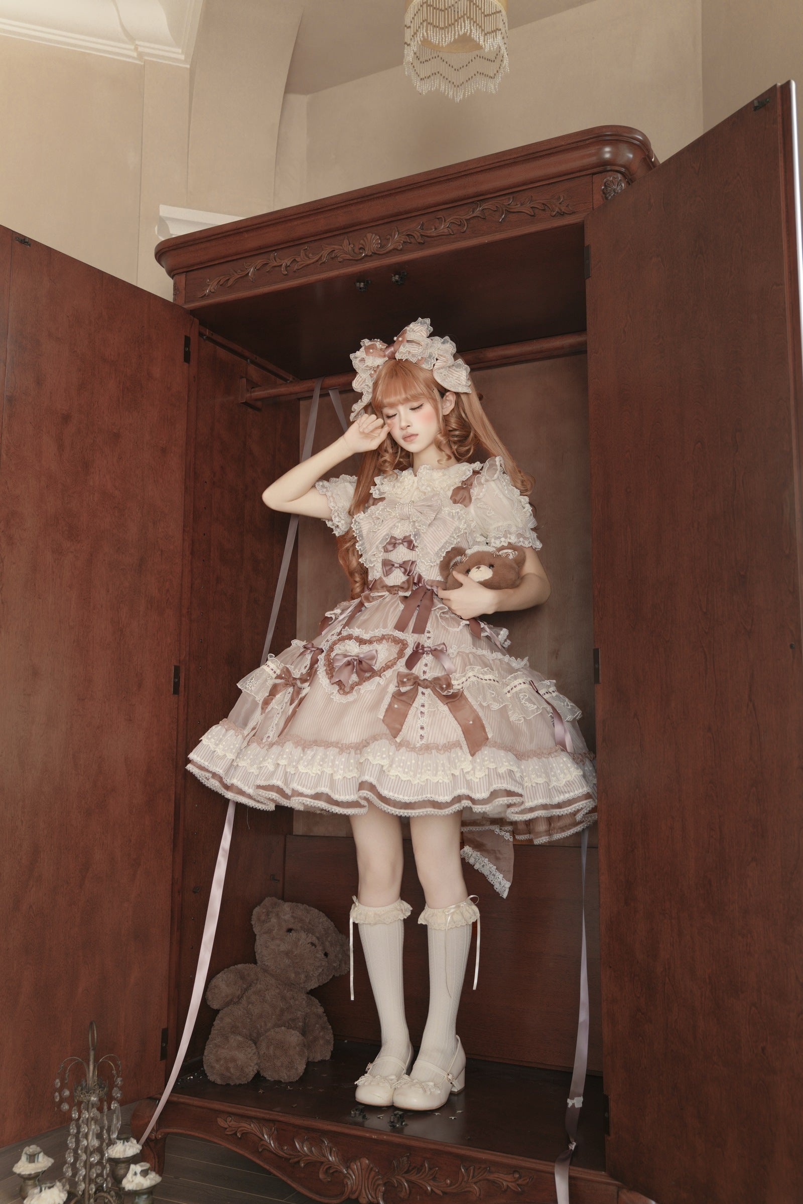 Striped Otome Heart Jumper Skirt — Milk Coffee — image 02