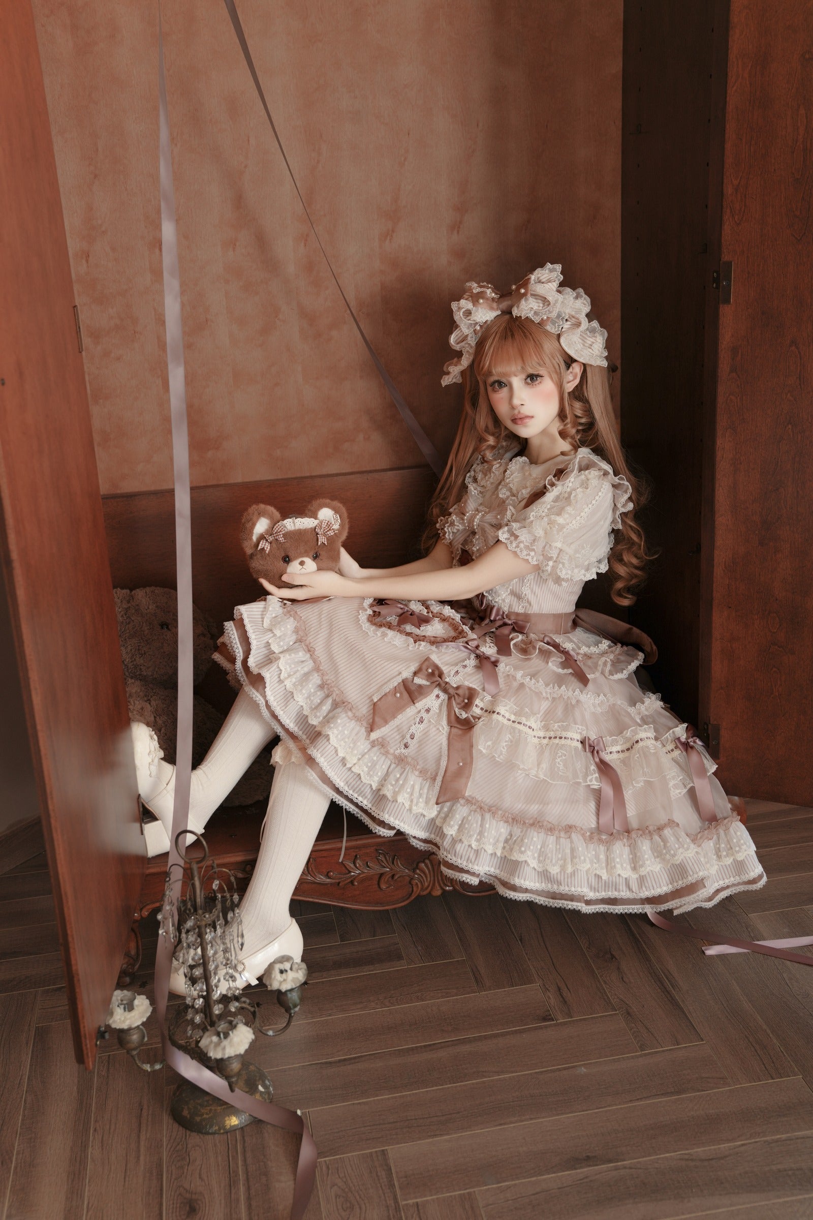 Striped Otome Heart Jumper Skirt — Milk Coffee — image 03