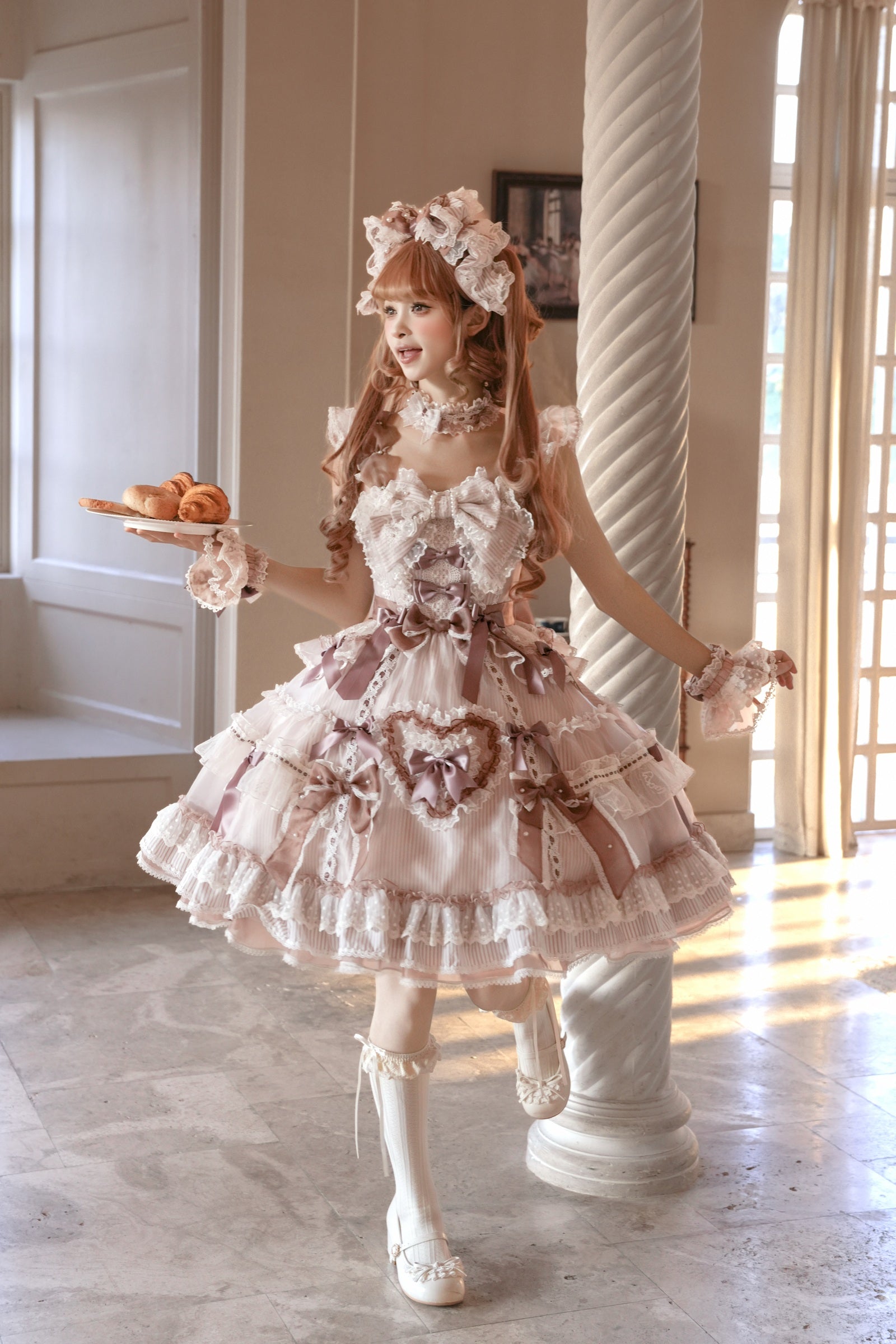 Striped Otome Heart Jumper Skirt — Milk Coffee — image 05