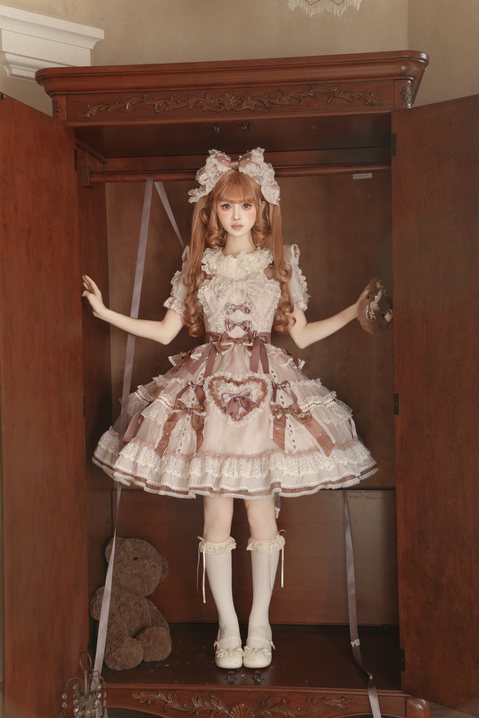Striped Otome Heart Jumper Skirt — Milk Coffee — image 07
