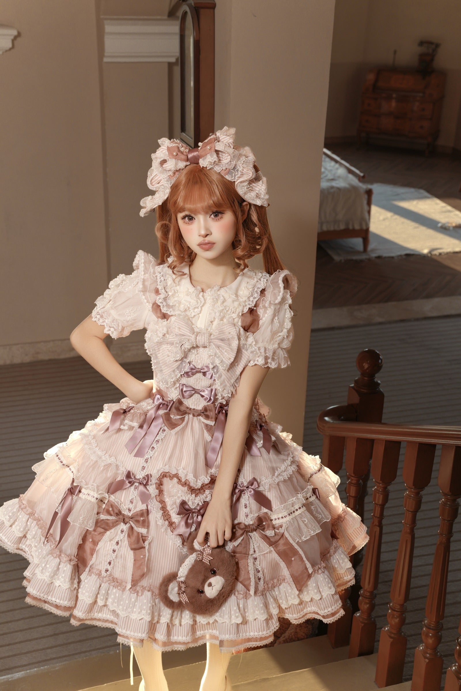 Striped Otome Heart Jumper Skirt — Milk Coffee — image 09