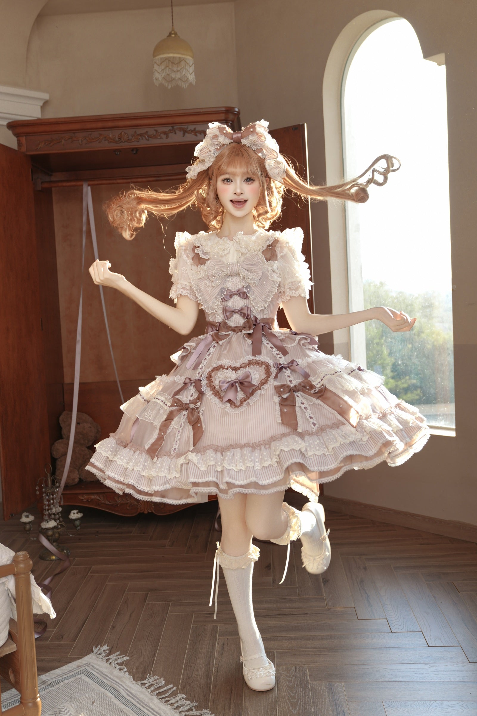 Striped Otome Heart Jumper Skirt — Milk Coffee — image 10