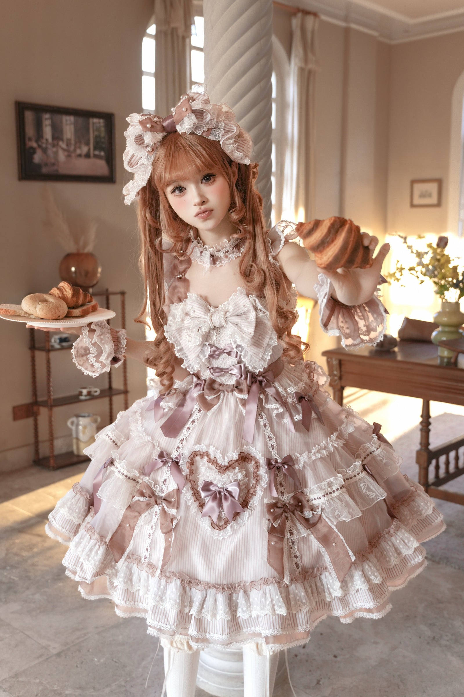 Striped Otome Heart Jumper Skirt — Milk Coffee — image 12